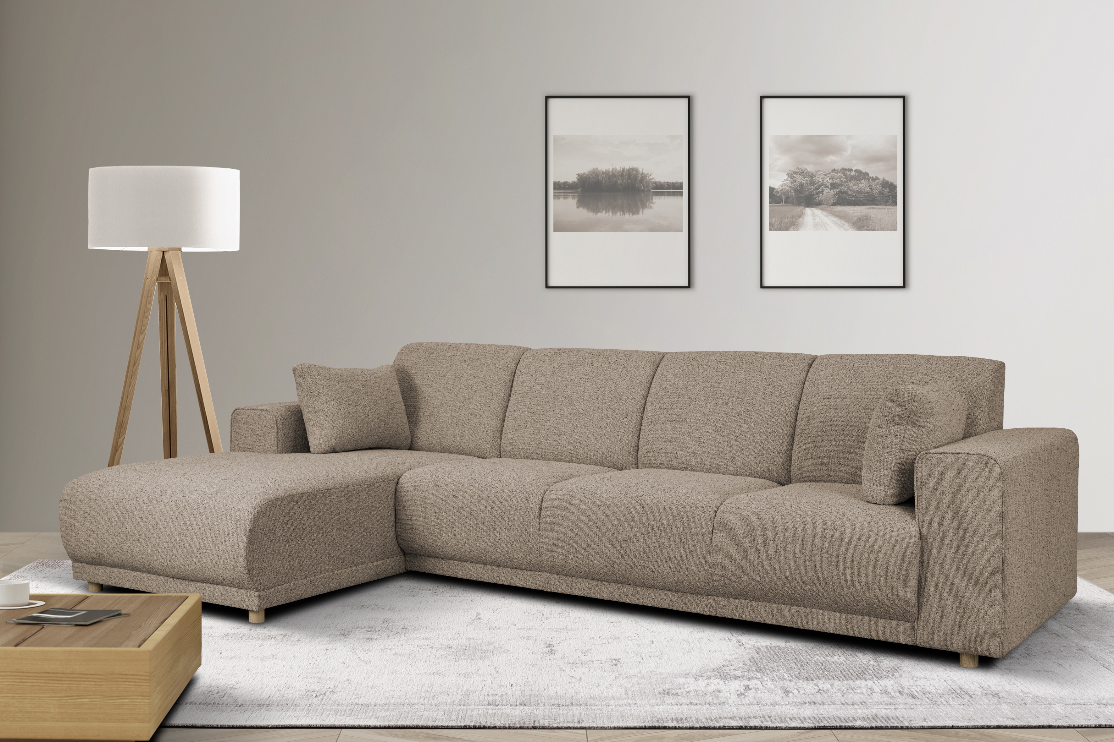 OTTO home Ecksofa "LEMPS wahlweise Recamiere links oder rechts L-Form" incl. Zierkissen, Stellmaße 297x162 cm