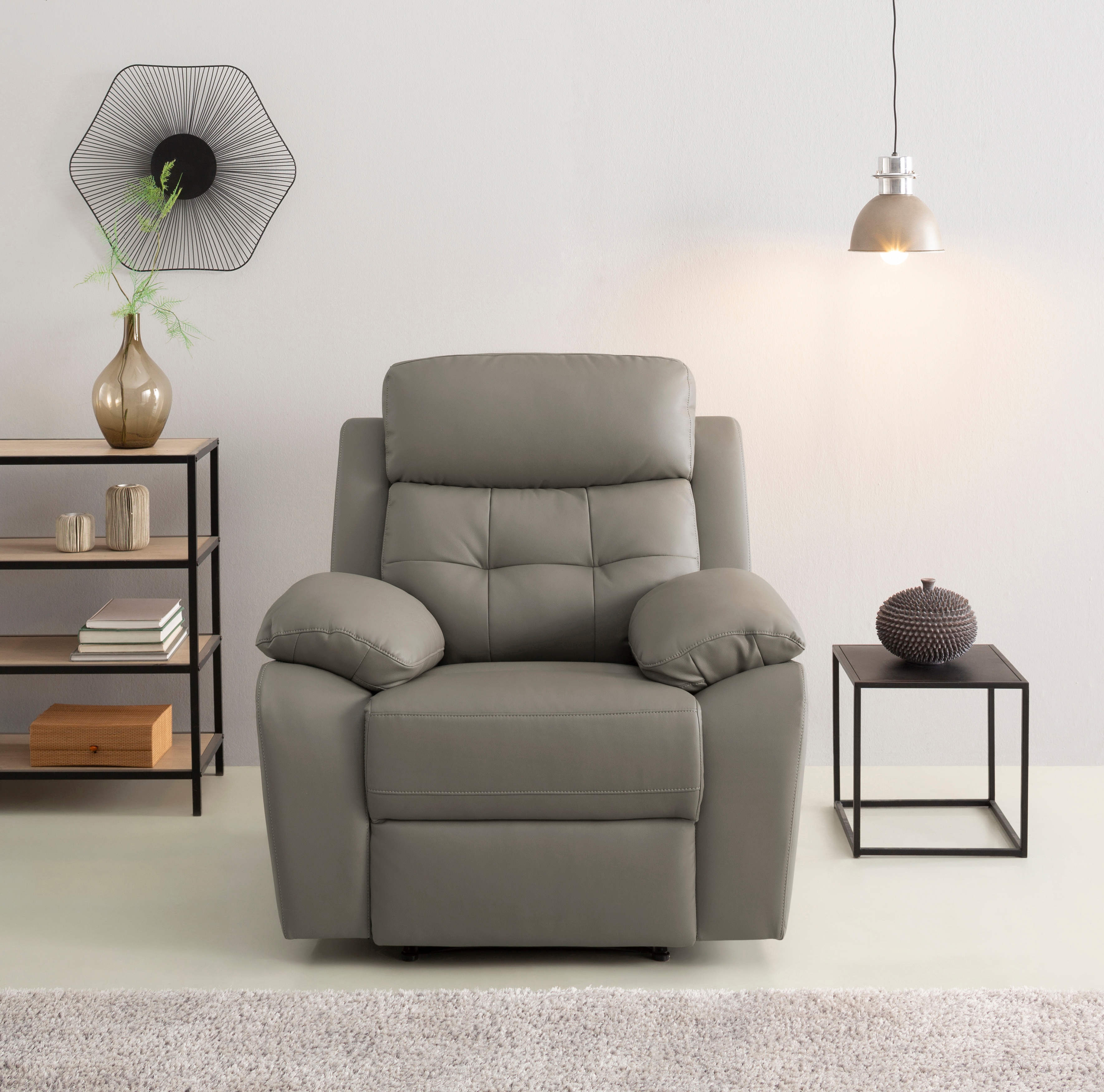 OTTO home Relaxsessel "Lannilis mit Liegefunktion, Fernsehsessel" mit manueller und elektrischer Relaxfunktion, hellgrau