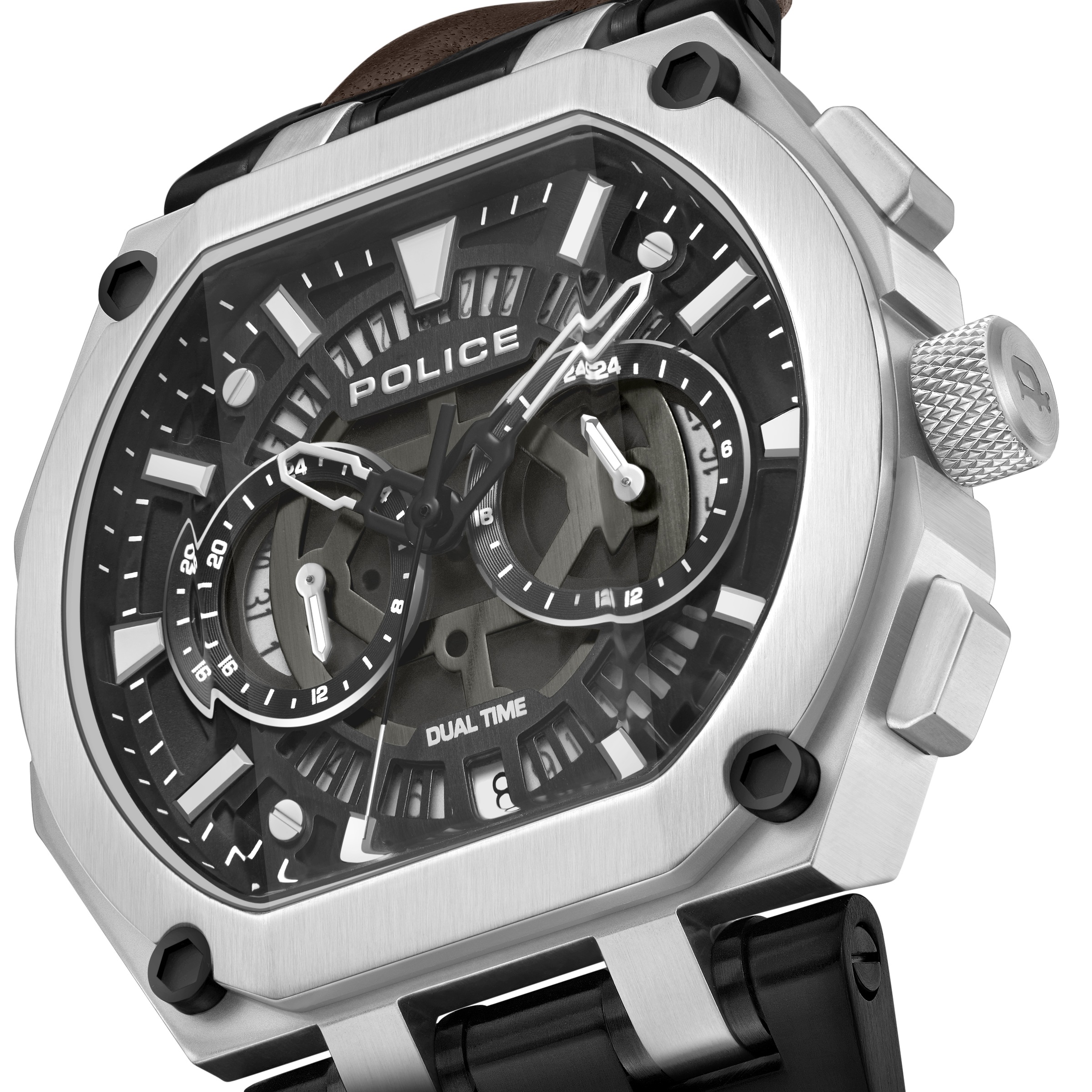 Police Quarzuhr »Shield« Armbanduhr, Herrenuhr, Lederarmband, analog, Tag, 12/24-Std.-Anzeige