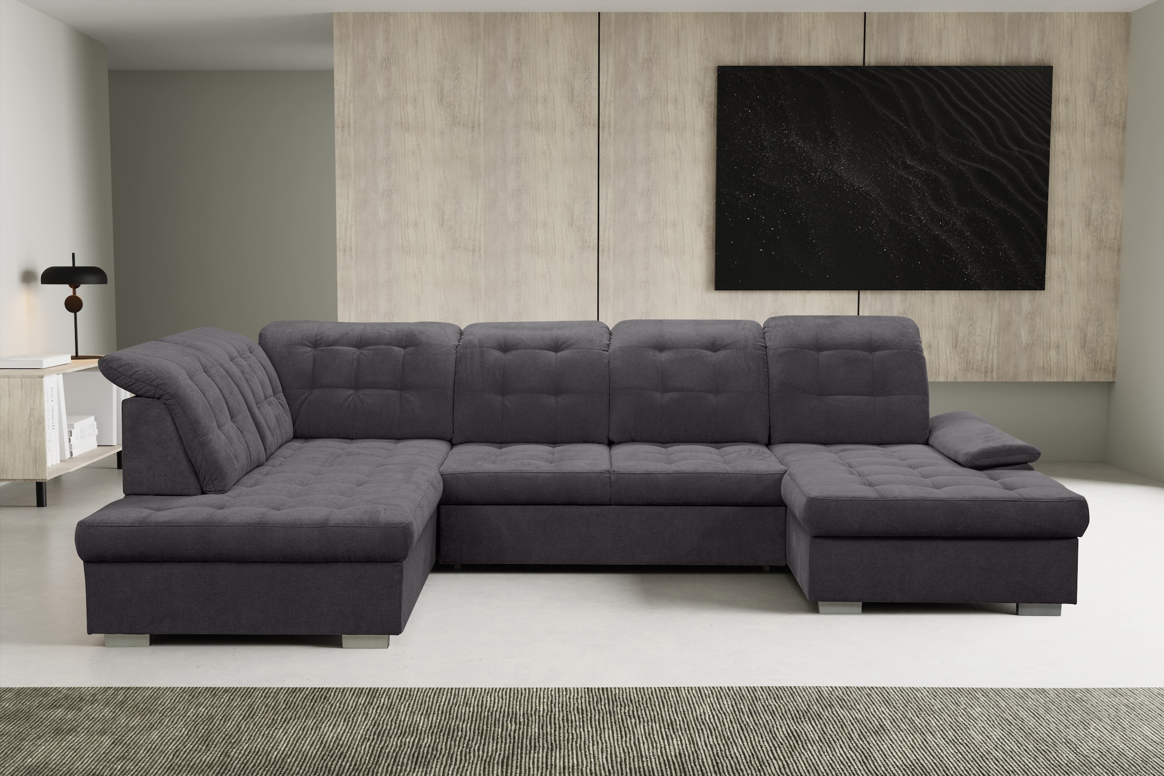WERK2 Wohnlandschaft "Kordula-New 332 x 217 cm Multifunktion Couch modern und bequem" Luxus-Microfaser Chenille, U-Form, XXL, Sitztiefenverstellung