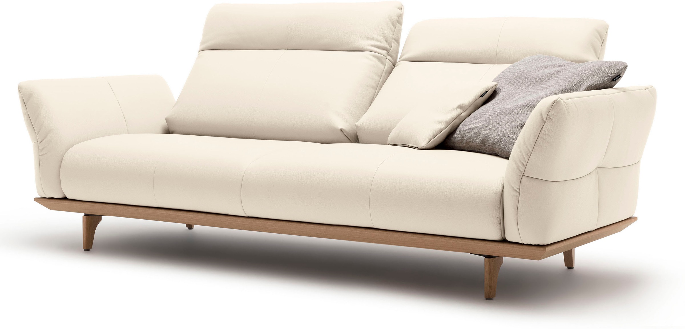 3-Sitzer "CR.460", weiß (perlweiß 534, 12), B:208cm H:103cm T:100cm, NaturLEDER OSKAR (echtes Rindsleder), CREATION BY ROLF BENZ, Sofas, Sockel in Eiche, Füße Eiche natur, Breite 208 cm 3