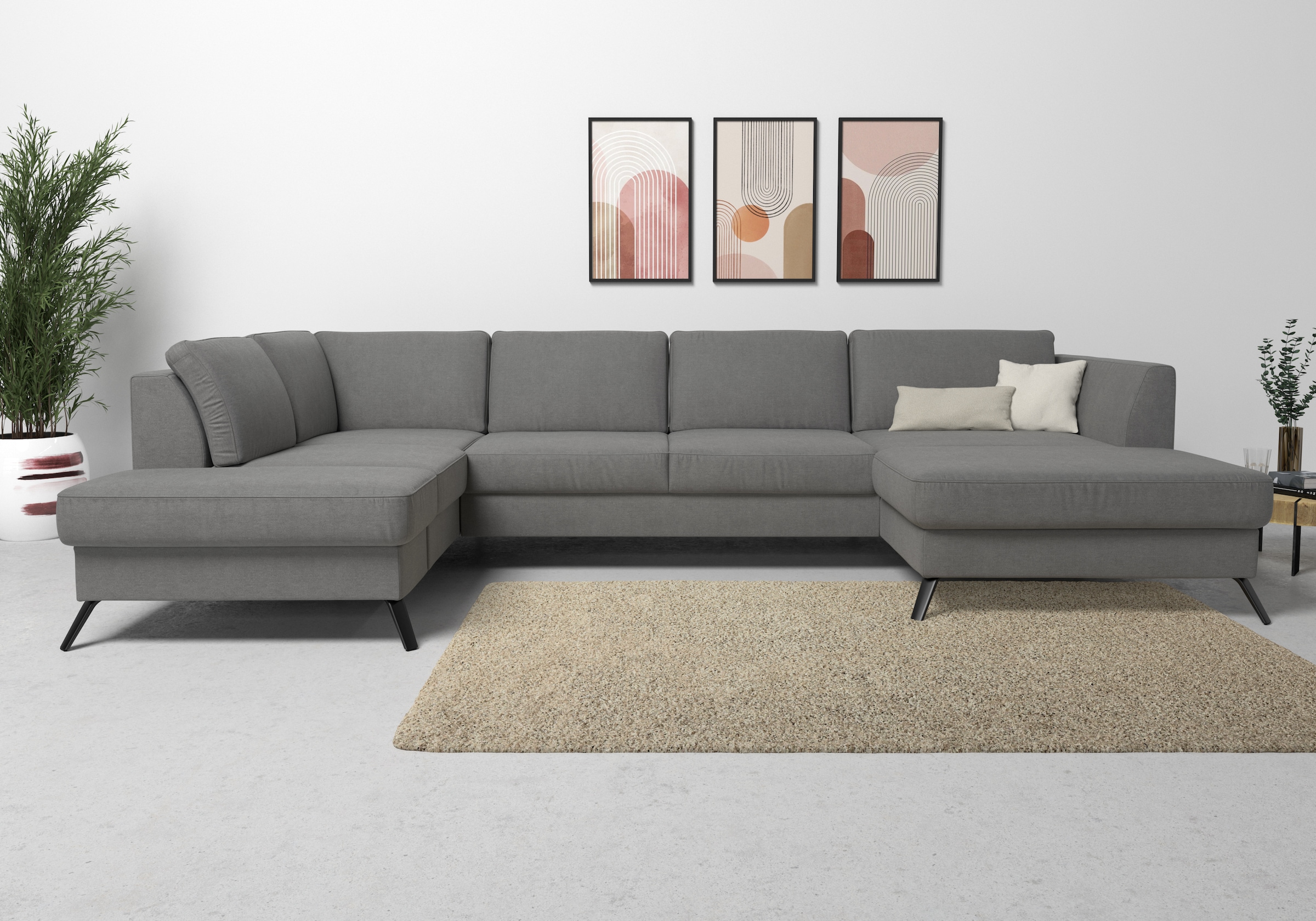 sit&more Wohnlandschaft "Olsen U-Form" inklusive Sitztiefenverstellung, optional Schlaffunktion, 15cm hoch
