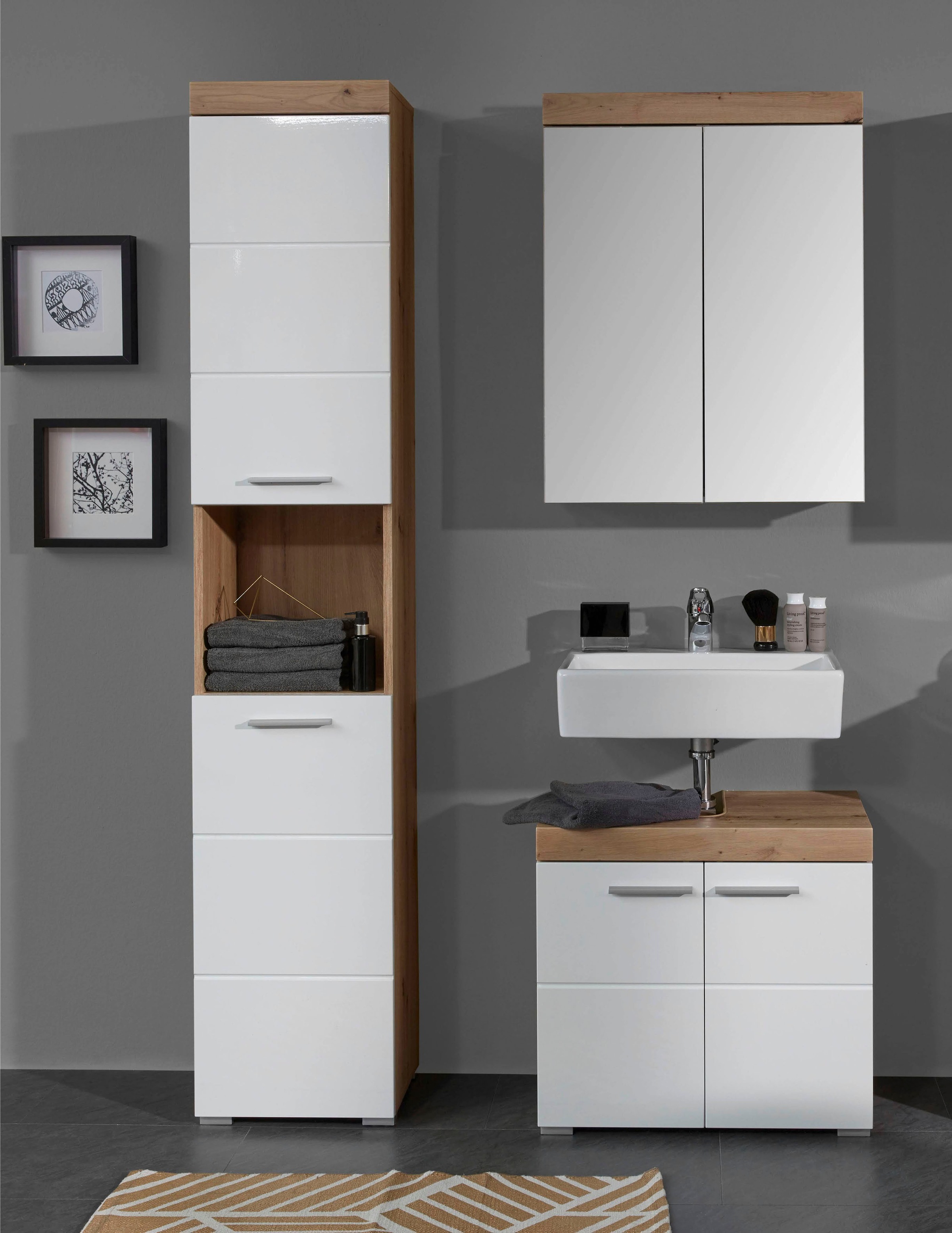 welltime Badmöbel-Set "Avena", (Set, 3 St.), Badmöbel - Hochschrank, Waschb günstig online kaufen