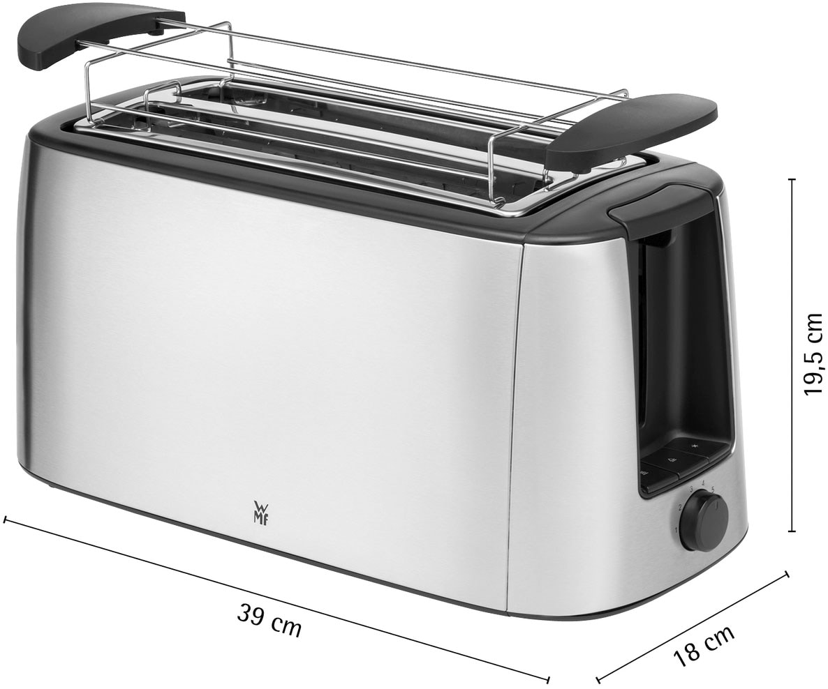WMF Toaster »Bueno Pro, Doppel-Langschlitz-Toaster, XXL Toast, Brötchenaufsatz« 2 lange Schlitze für 4 Scheiben 1550 W 6 Bräunungsstufen, Brotzentrierung, Krümelschublade, Cromargan Gehäuse