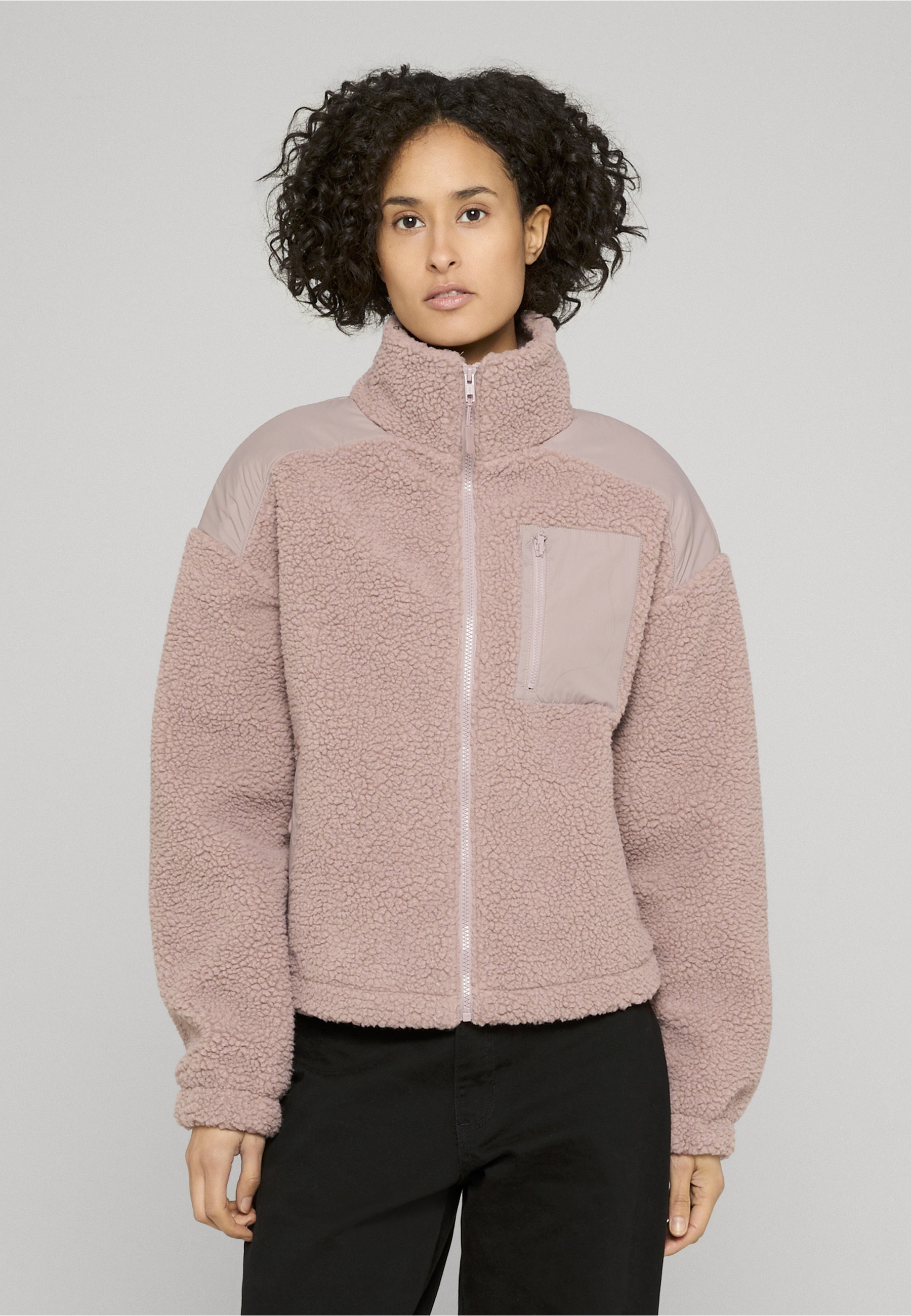 URBAN CLASSICS Winterjacke »Urban Classics Damen Ladies Sherpa Mix Jacket« 1 Stk. tlg. mit Kapuze