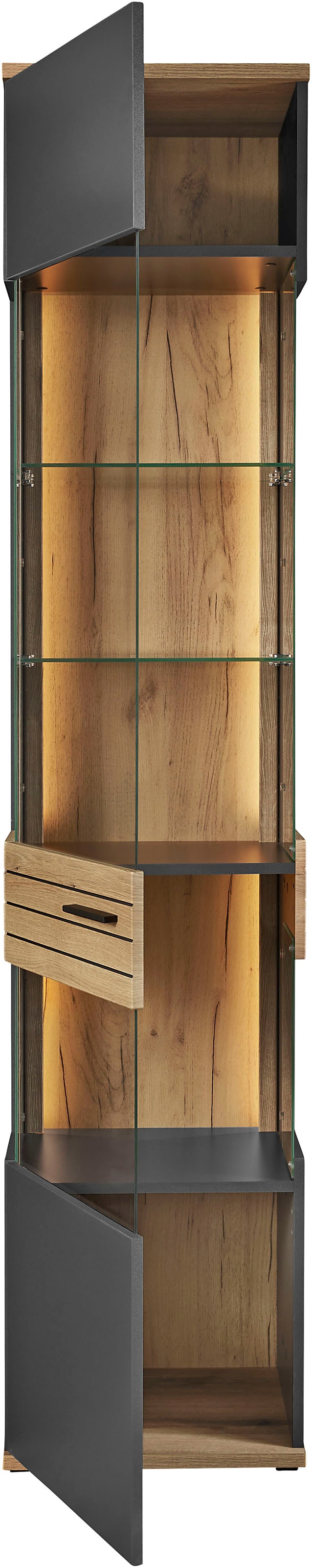 set one by Musterring Vitrine »Quincy« 1 Stk. tlg. Spiegelbildlich montierbar, in 2 Farben erhältlich, 204,7 cm hoch