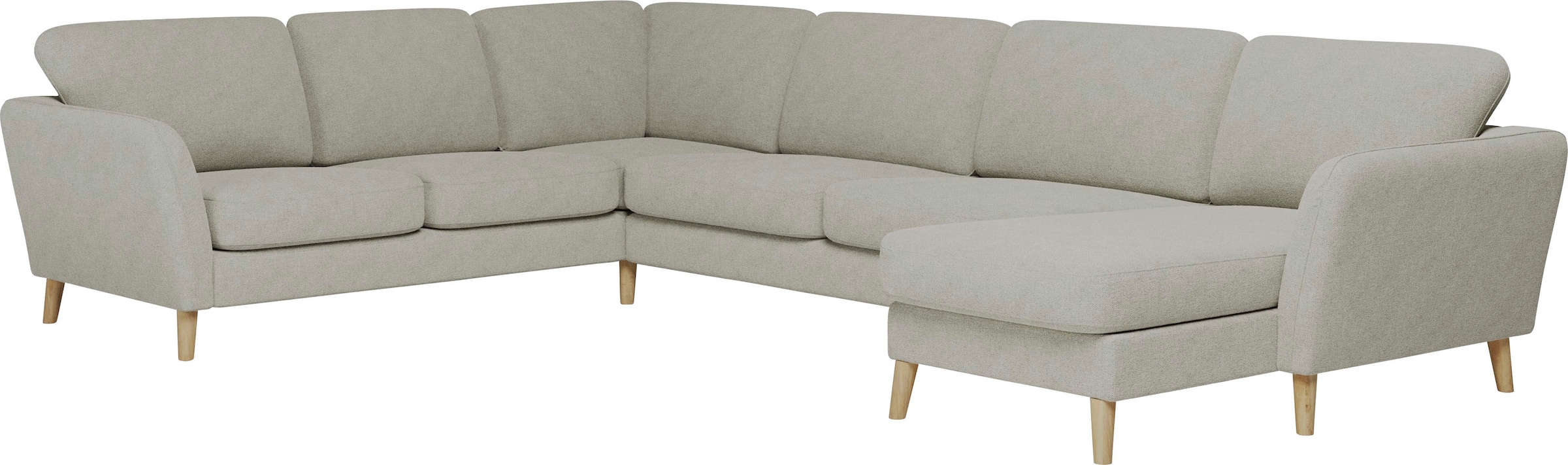 Home affaire Wohnlandschaft »MARSEILLE XXL 349cm, U-Form, Ottomane rechts/links wählbar«, Massivholzbeine Eiche, Landhausstil, Wellenunterfederung