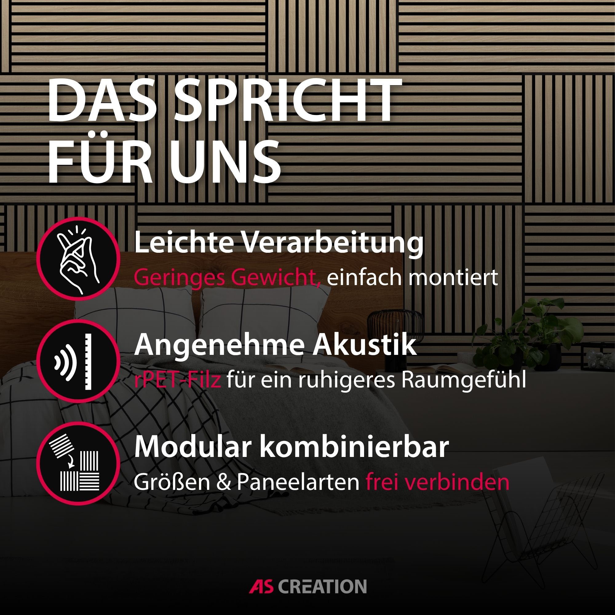 Architects Paper Schallschutzpaneel »A.S. Création Modular Wall Akustikpaneel Holzlamellen Eiche« 1 tlg. Echtholzfurnier auf rPET-Filz mit Schallabsorptionsklasse E