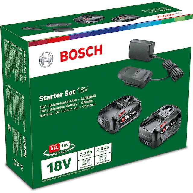 Bosch Home & Garden Akku Starter-Set, 18,0 V, bestehend aus 2 Akkus und 1  Ladegerät per Rechnung | BAUR