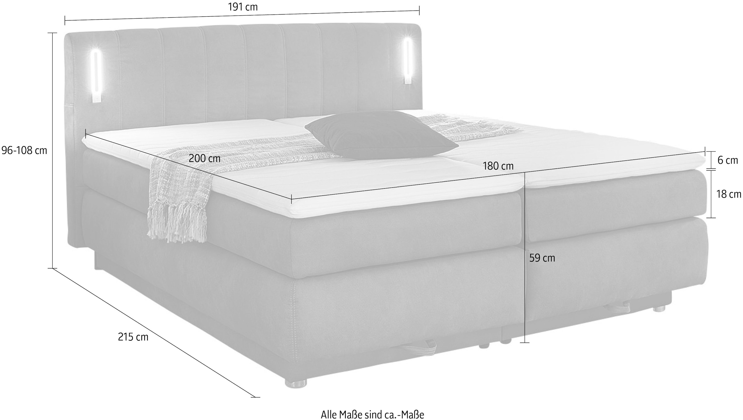 Jockenhöfer Gruppe Boxspringbett Kati, mit Topper, Bettkasten, dimmbare LED-Beleuchtung und USB Ladeport