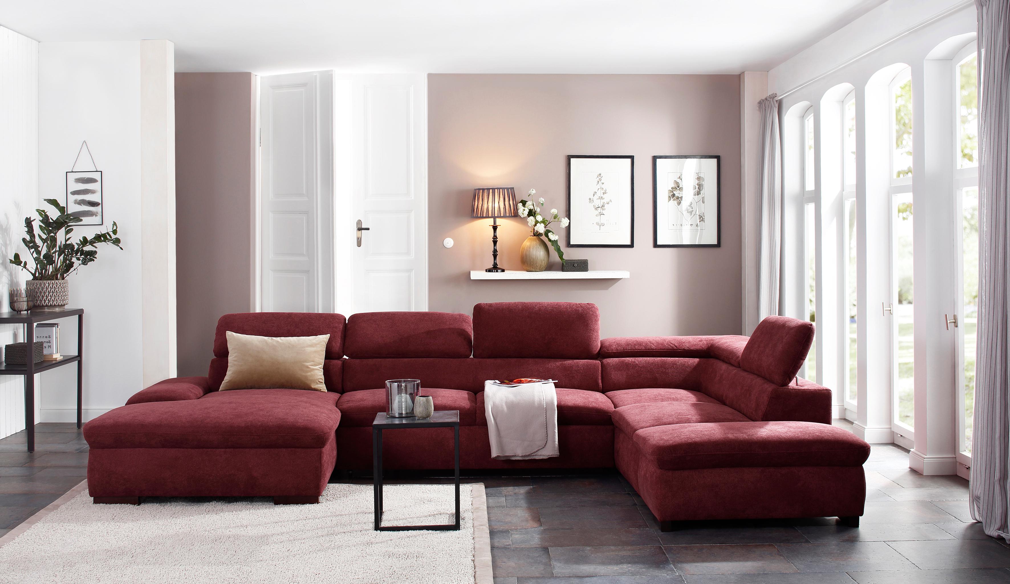 OTTO home Wohnlandschaft "Alberto U-Form, B: 350 cm, mit Kopfteilverstellung, XXL-Sofa" optional mit Schlaffunktion, Couch mit Lederoption