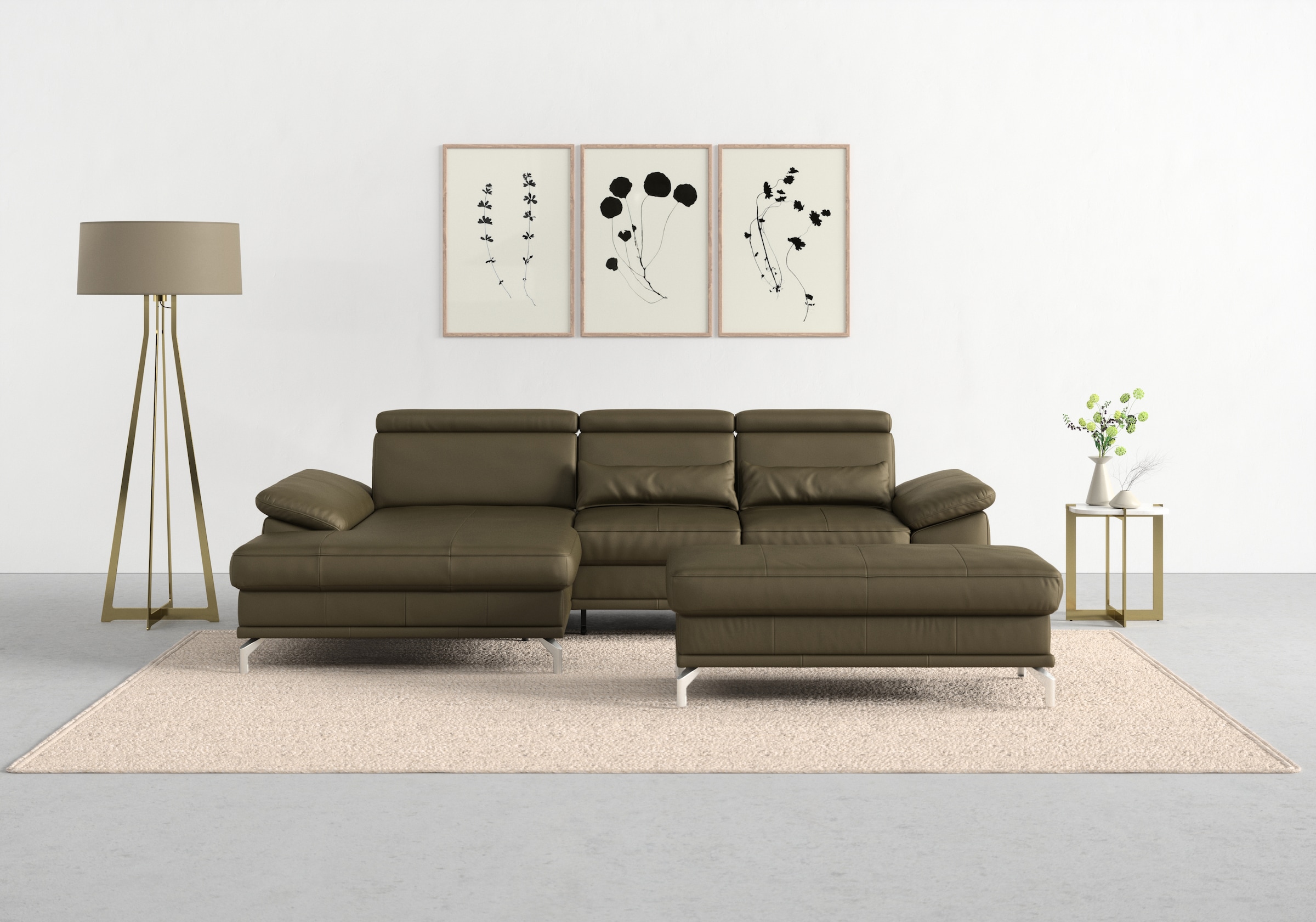 sit&more Ecksofa "Cabrio L-Form, B: 295 cm, mit Sitztiefen-, Arm- & Kopfteilverstellung" 2 Nierenkissen, Federkern, optional Schlaffunktion und Stauraum