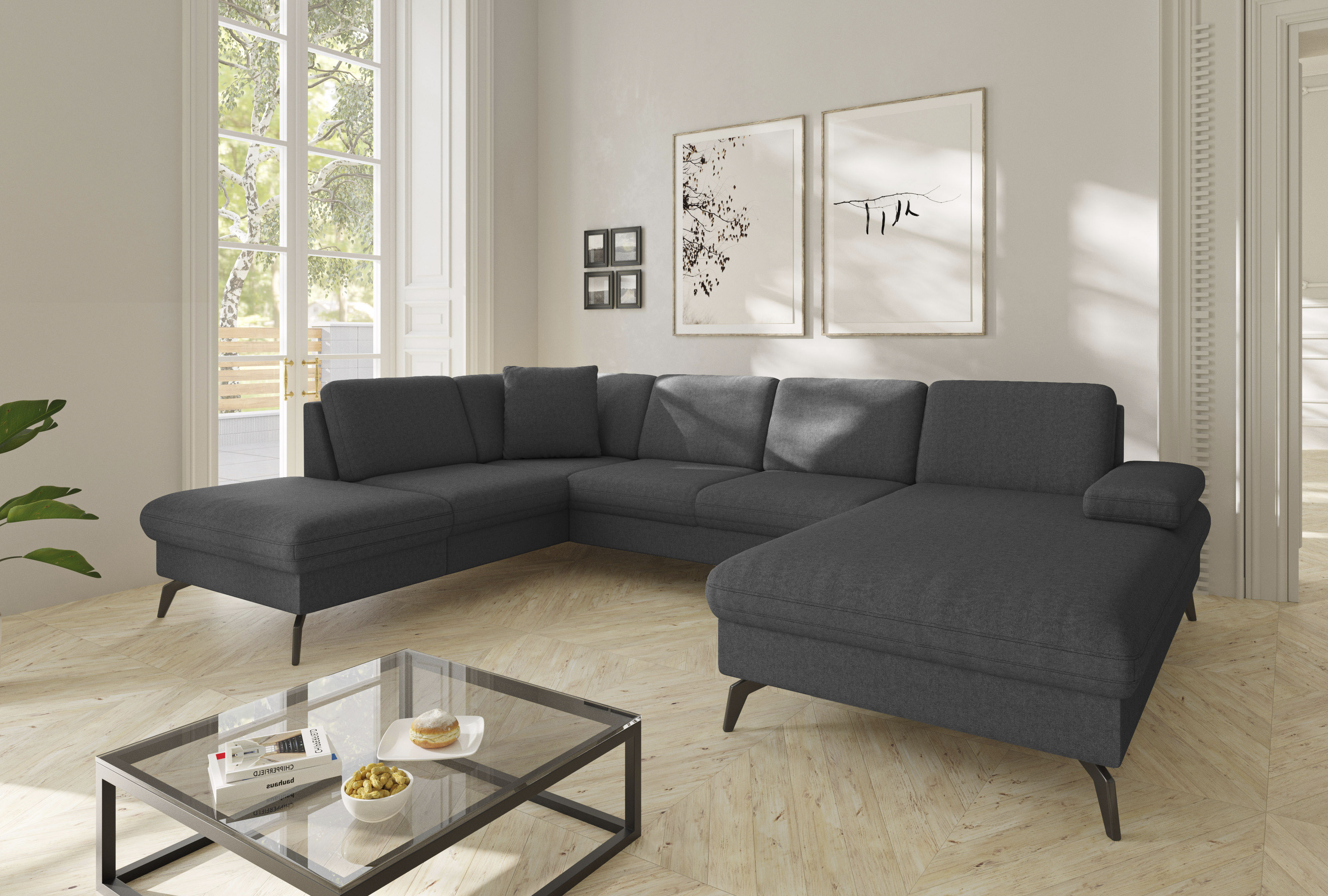 sit&more Wohnlandschaft "Morris Jubi U-Form, B: 300 cm, Armteilverstellung" optional mit Bettfunktion, 1 Zierkissen, komfortable Sitzhöhe 44 cm
