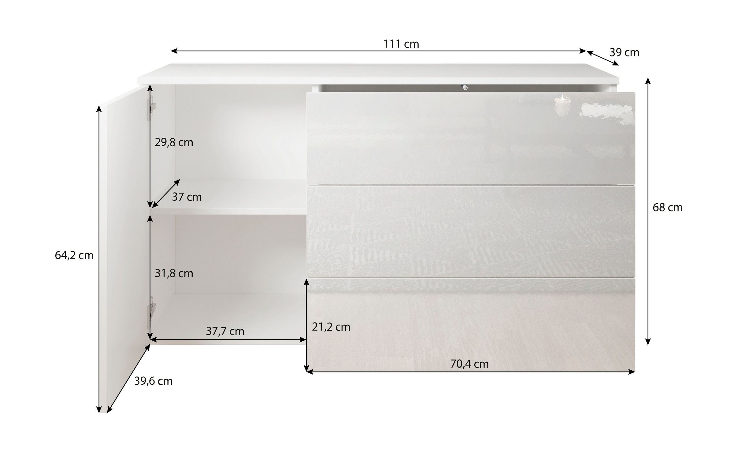 INOSIGN Sideboard »PARIS«, (1 St.), Moderne 110cm breite grifflose Kommode, vielseitig einsetzbar