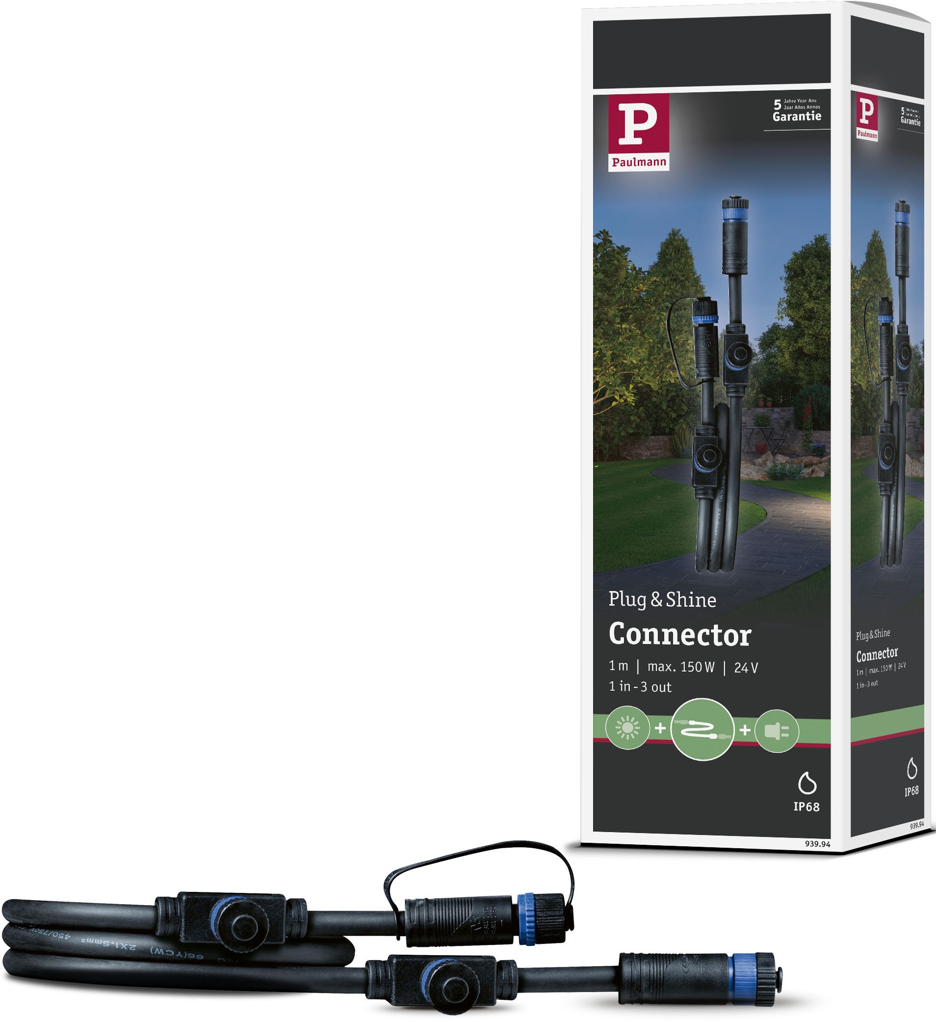 Paulmann Lampen-Verbindungskabel "Outdoor Plug&Shine 1m IP68", 100 cm, 1 in - 3 out