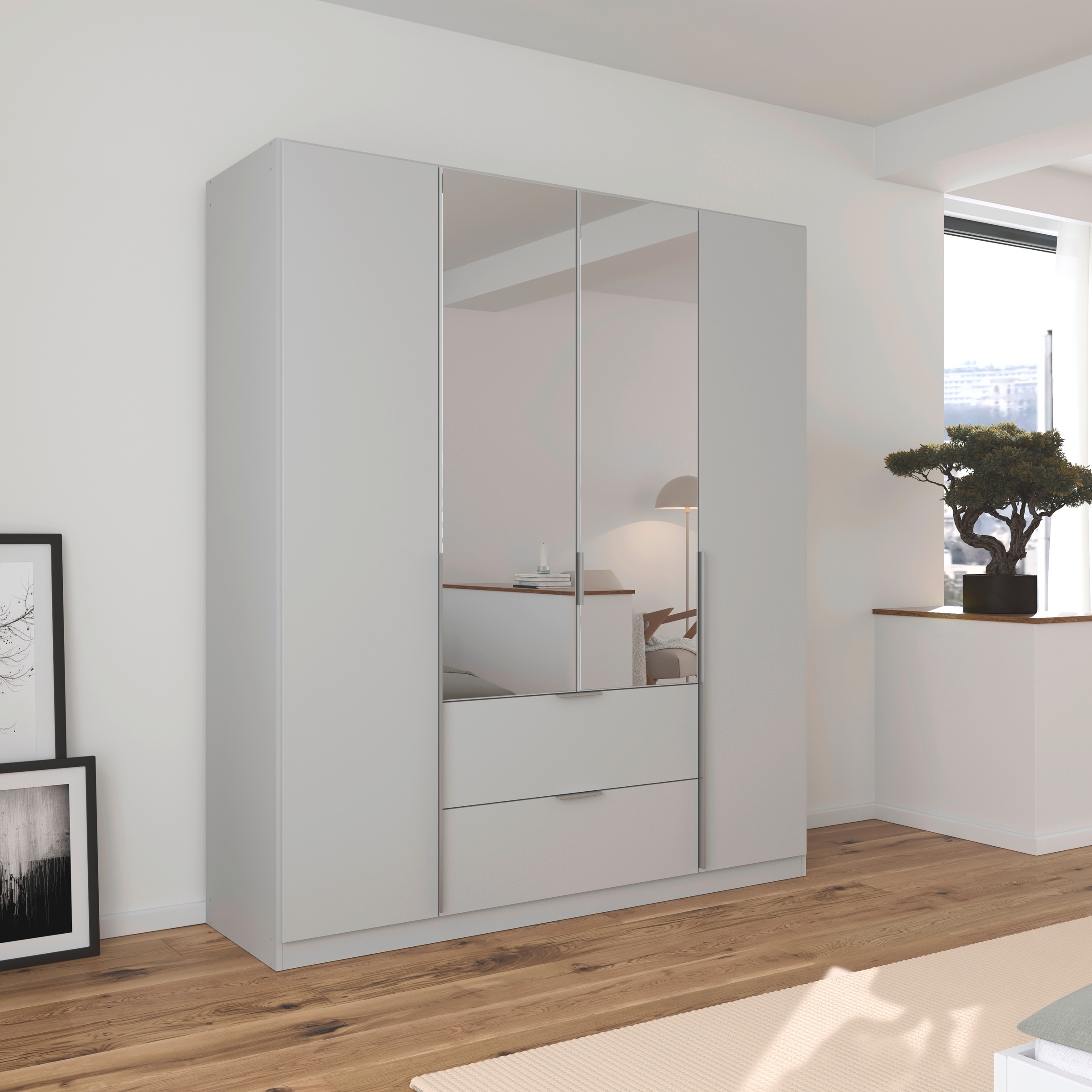 rauch Drehtürenschrank »Kleiderschrank Schrank Garderobe AGORDO mit Dekor- oder Hochglanzfront«, (in zwei Griff-Farben mit Dekor- oder Hochglanzfront), mit Außenschubkästen, in 6 Breiten und 2 Höhen MADE IN GERMANY