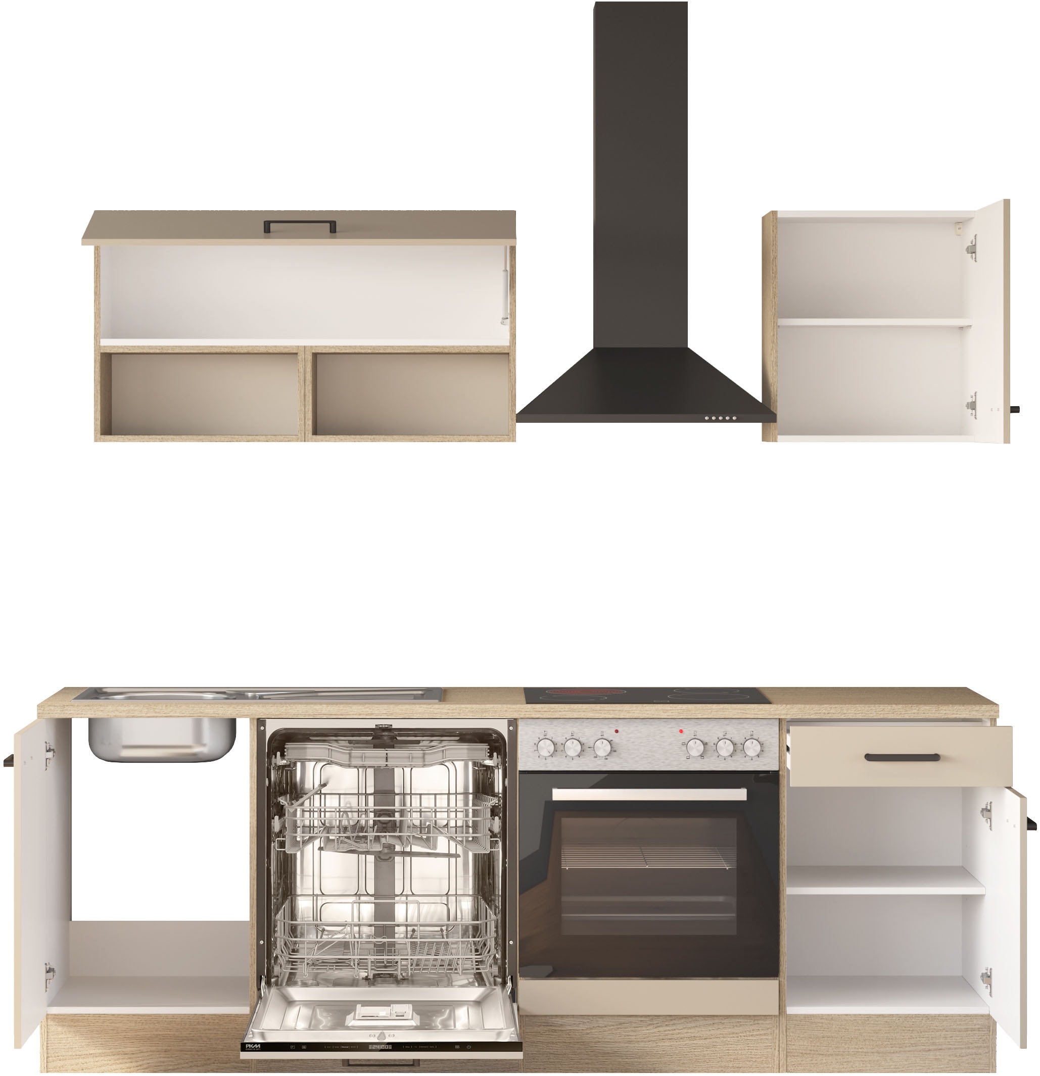 Flex-Well Küche »Creso, Breite 220 cm« wahlweise mit E-Geräte und Spüle in Edelstahl und schwarz