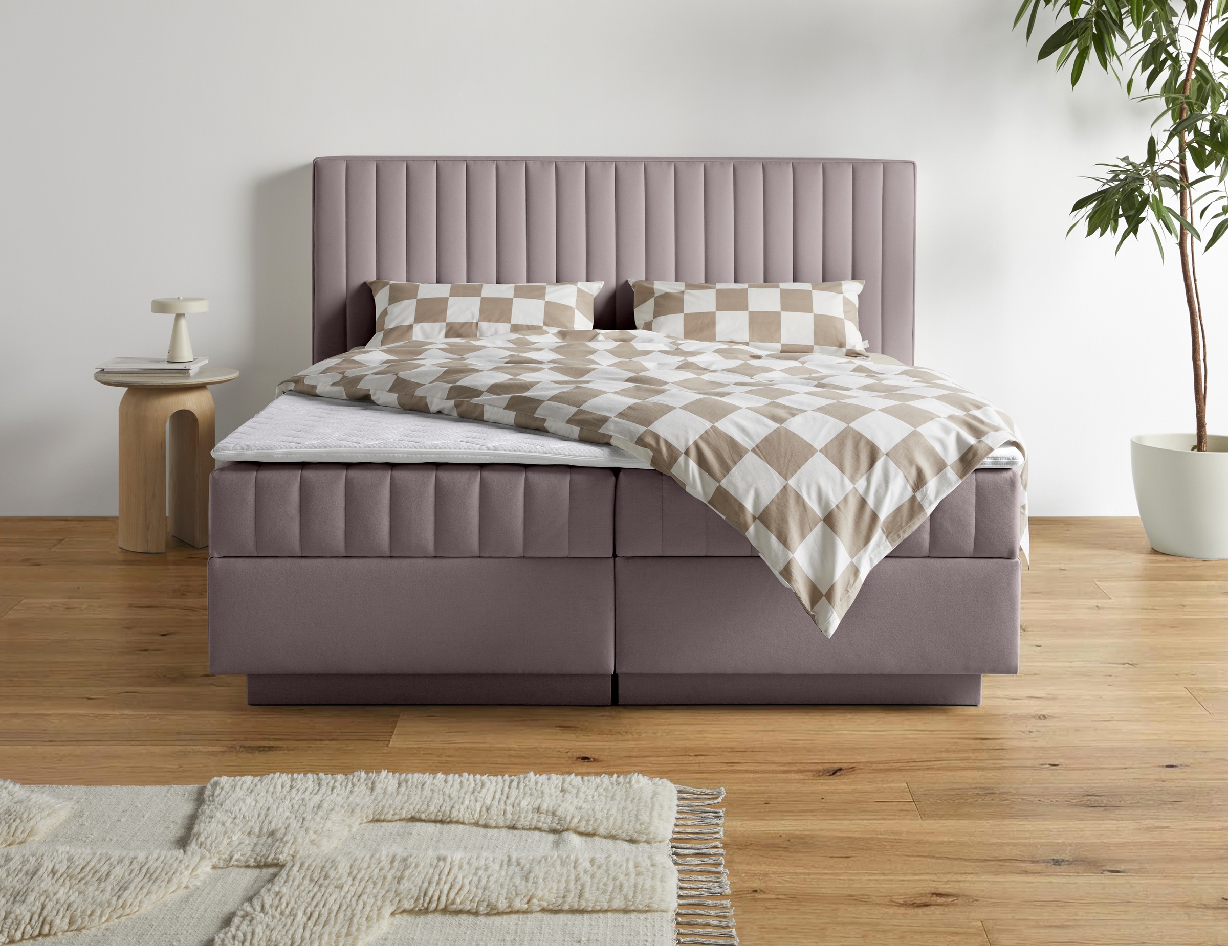 Boxbett HOMSY BY ANA JOHNSON "Moonio inkl. Bettkasten", grau, B:187cm L:214cm, Komplettbetten, erhältlich in verschiedenen Breiten und Härtegraden