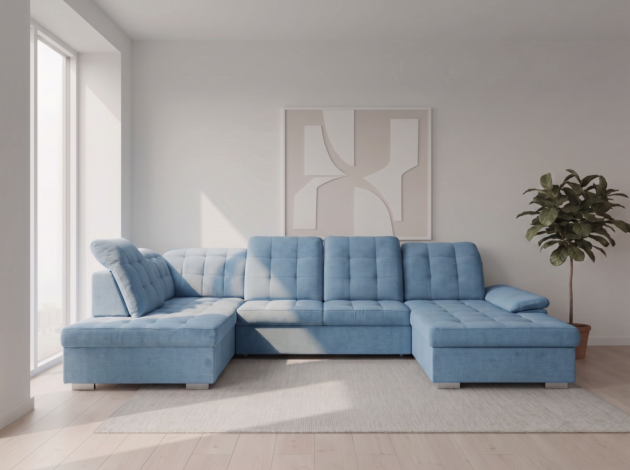 WERK2 Wohnlandschaft "Kordula-New 332 x 217 cm Multifunktion Couch modern und bequem" Struktur weich, U-Form, XXL, Sitztiefenverstellung, Schlaffunktion