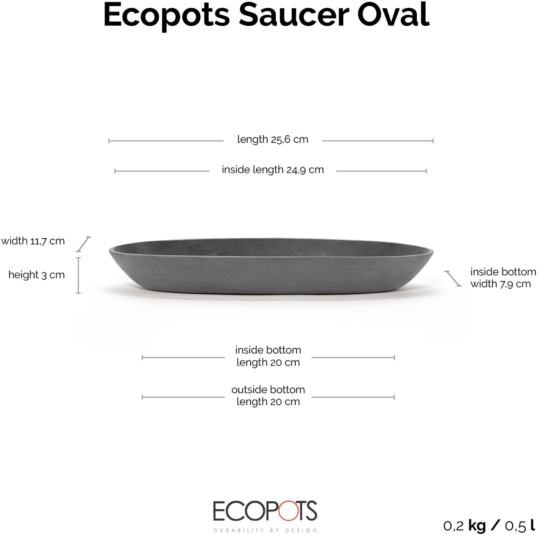 ECOPOTS Blumentopfuntersetzer »SAUCER OVAL Grey« BxTxH: 11,7x11,7x3 cm