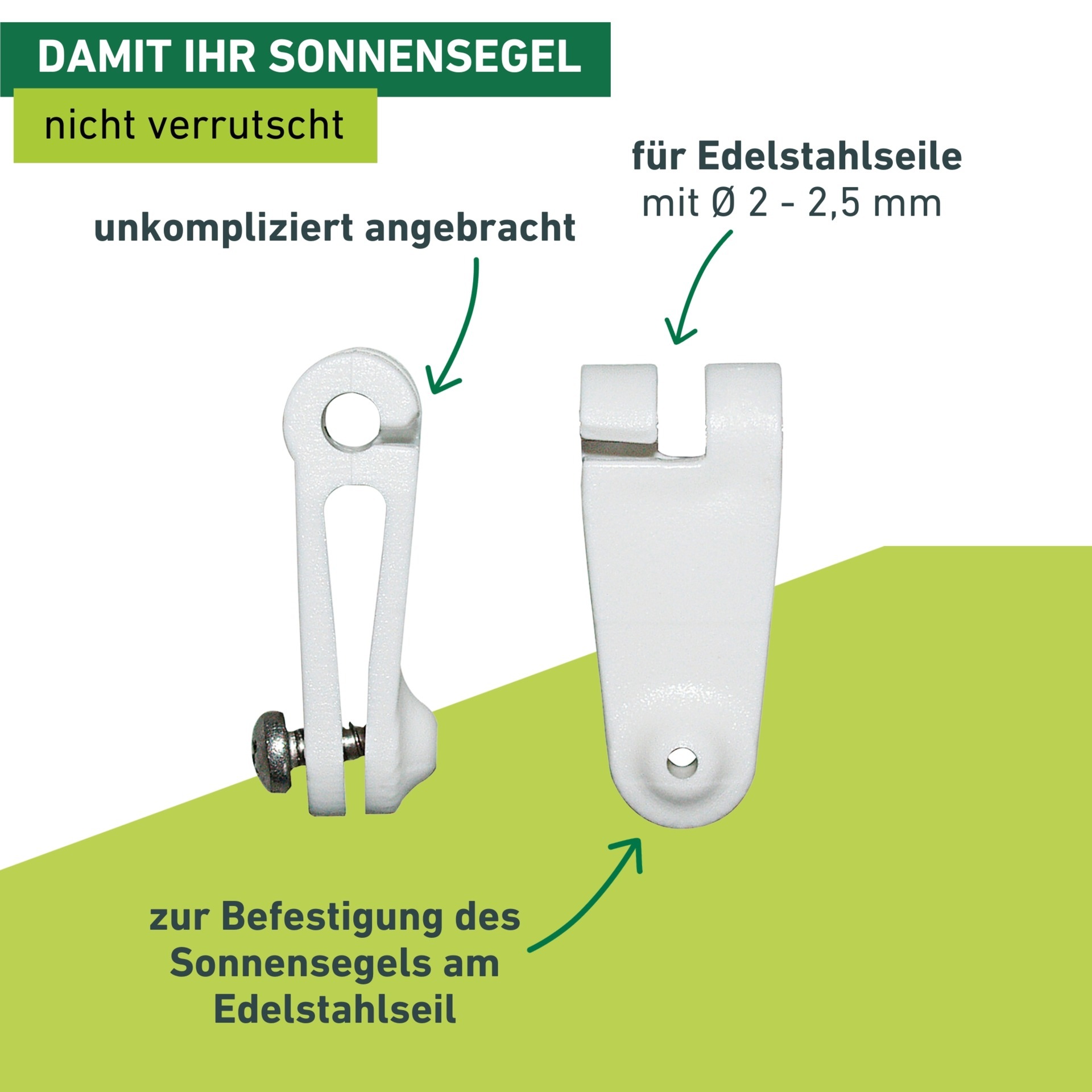 Windhager Sonnensegel »Laufhaken mit Edelstahlschrauben, 30 Stk.« Befestigungsset für 2-2,5 mm Edelstahlseile, einfache Montage