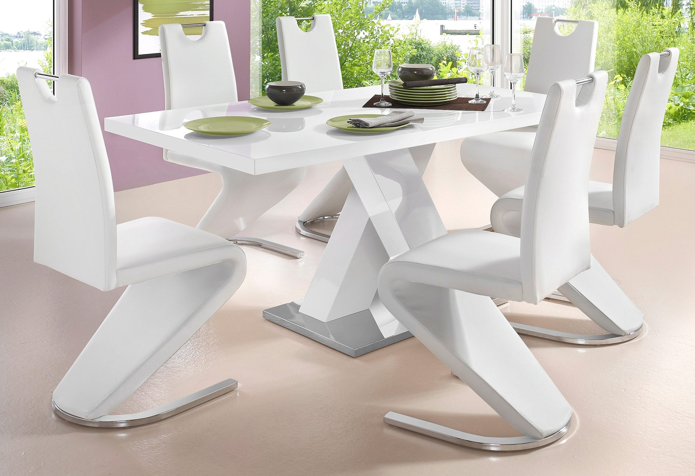 INOSIGN Esstisch »Ali, TOPSELLER! Modernes Design«, (Tisch, Küchentisch), Breite 160 cm, weiß Hochglanz, Bodenplatte aus Metall