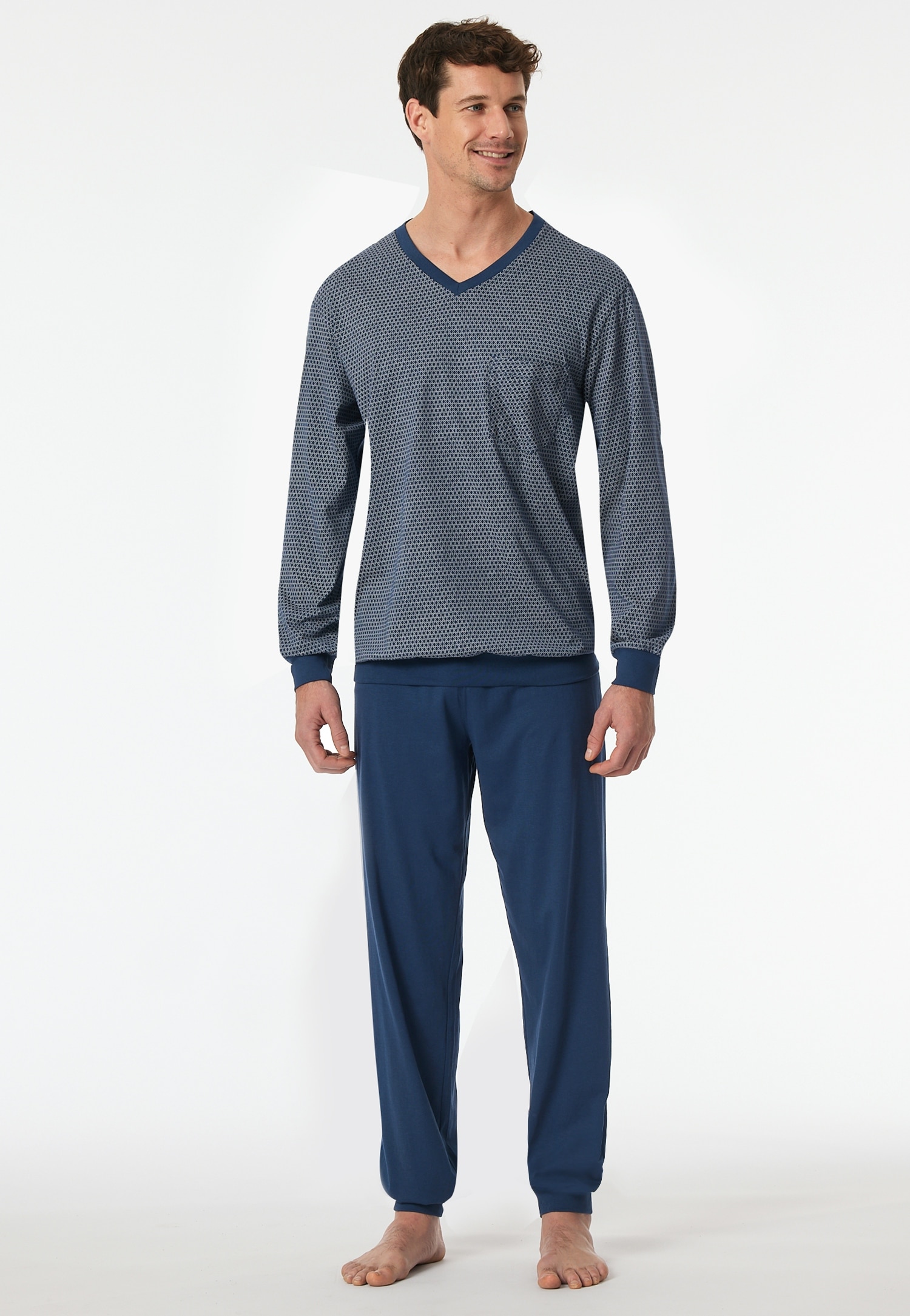 Schiesser Pyjama "Comfort Essentials" 2 Stk. tlg., V-Ausschnitt, Brusttasch günstig online kaufen