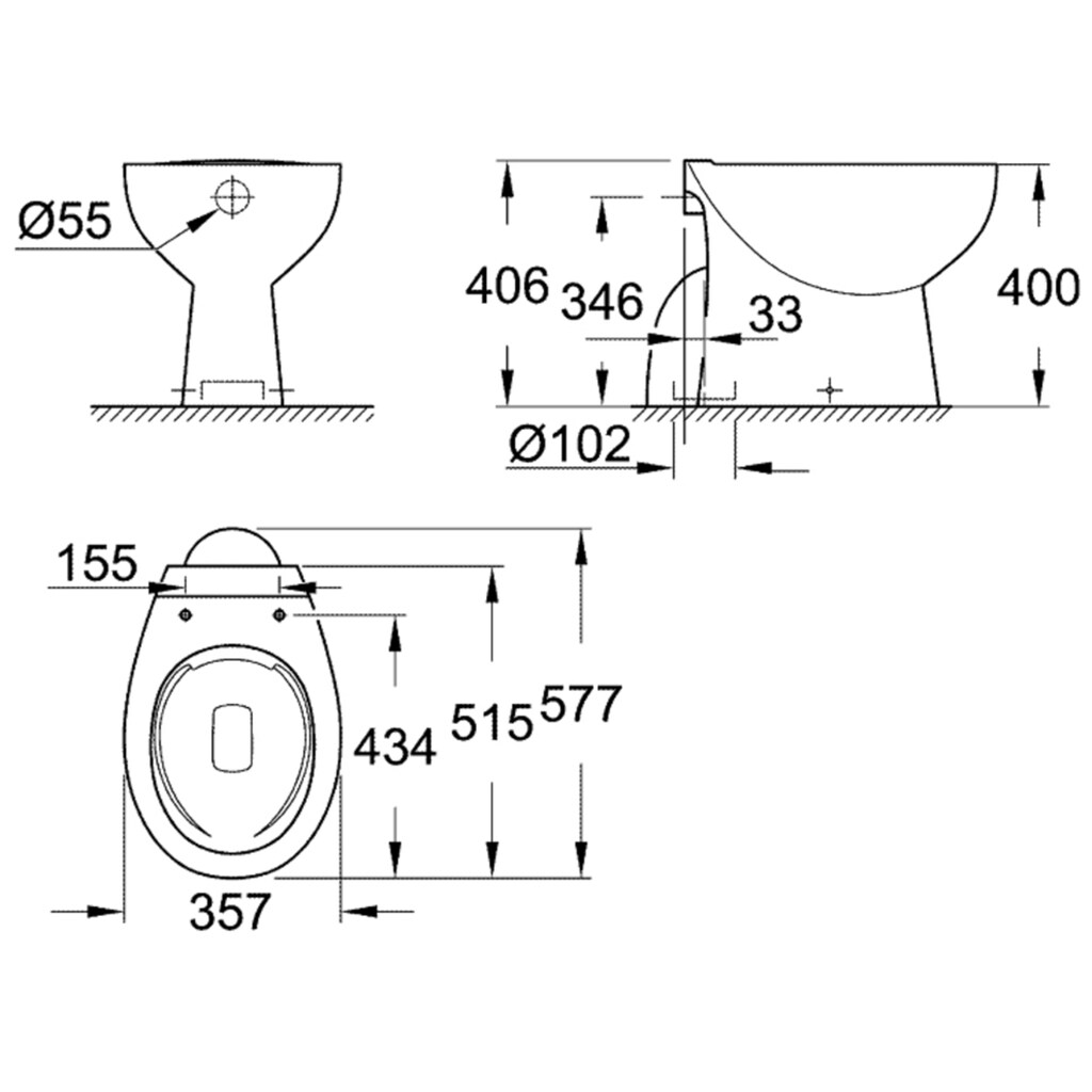 Grohe Tiefspül-WC »Bau Keramik«, spülrandlos