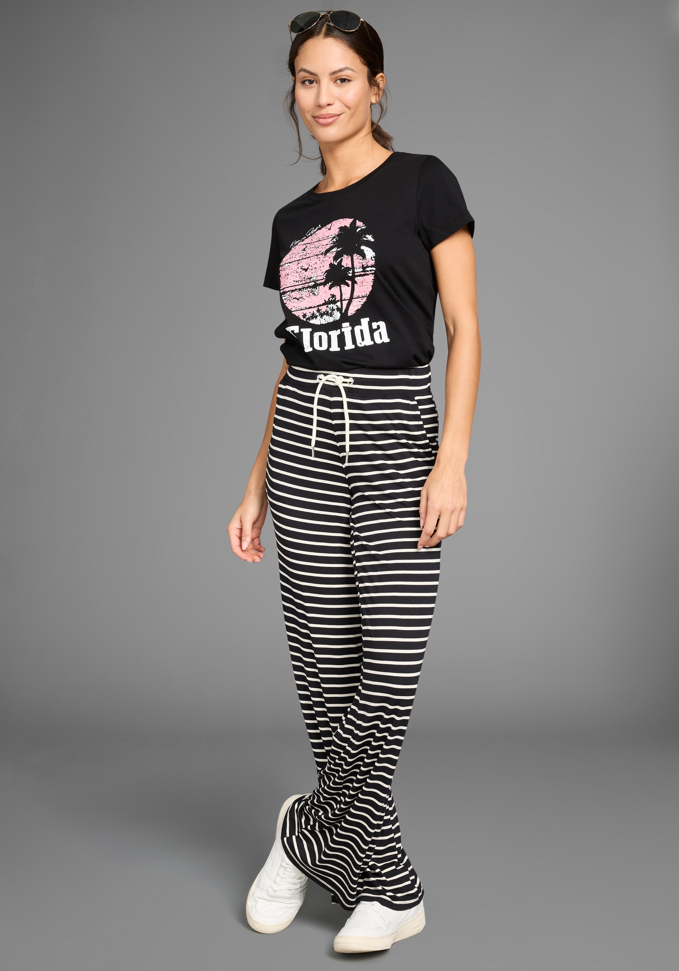Jerseyhose KANGAROOS, Damen, Gr. 48, N-Gr, schwarz-weiß (schwarz, sanftes weiß), Jersey, Obermaterial: 95% Viskose, 5% Elasthan, gestreift, figurumspielend extralang, Hosen Jerseyhose, gestreift mit weitem Beim - NEUE KOLLEKTION 3