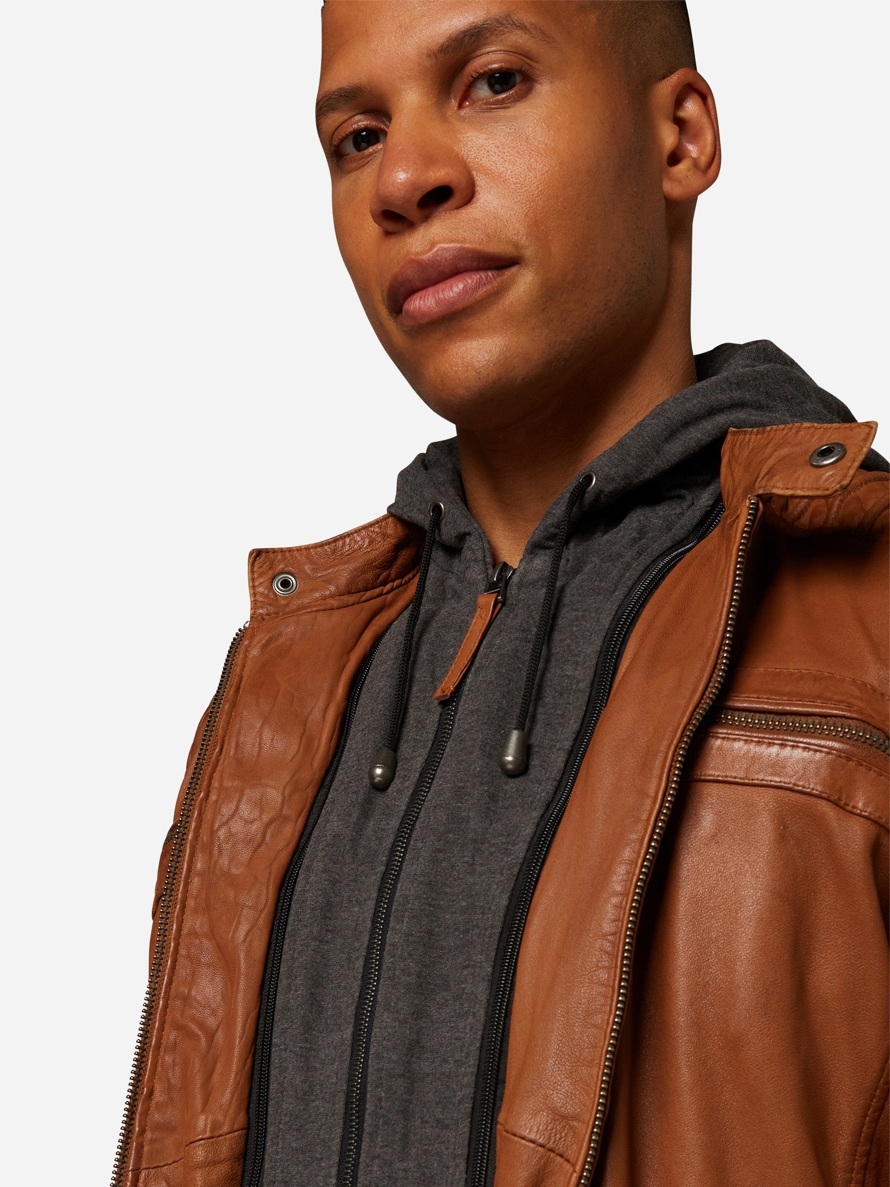 RICANO Bikerjacke »Lederjacke 12815 Hood« Abnehmbare Kapuze Handgefertigt aus echtem Leder