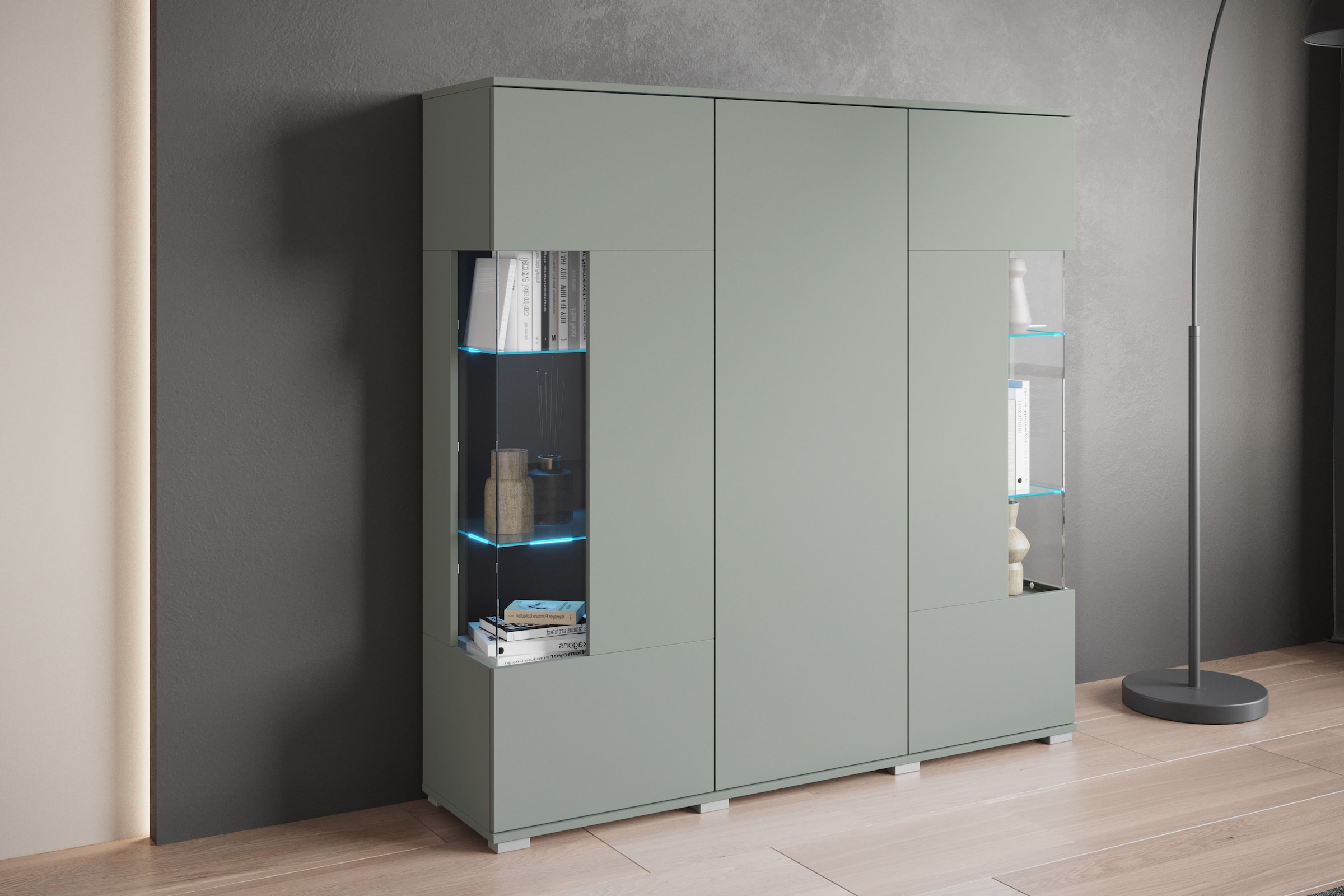INOSIGN Highboard »Kenia«, (1 St.), Modernes Highboard, mit Glastüren, Breite 135 cm