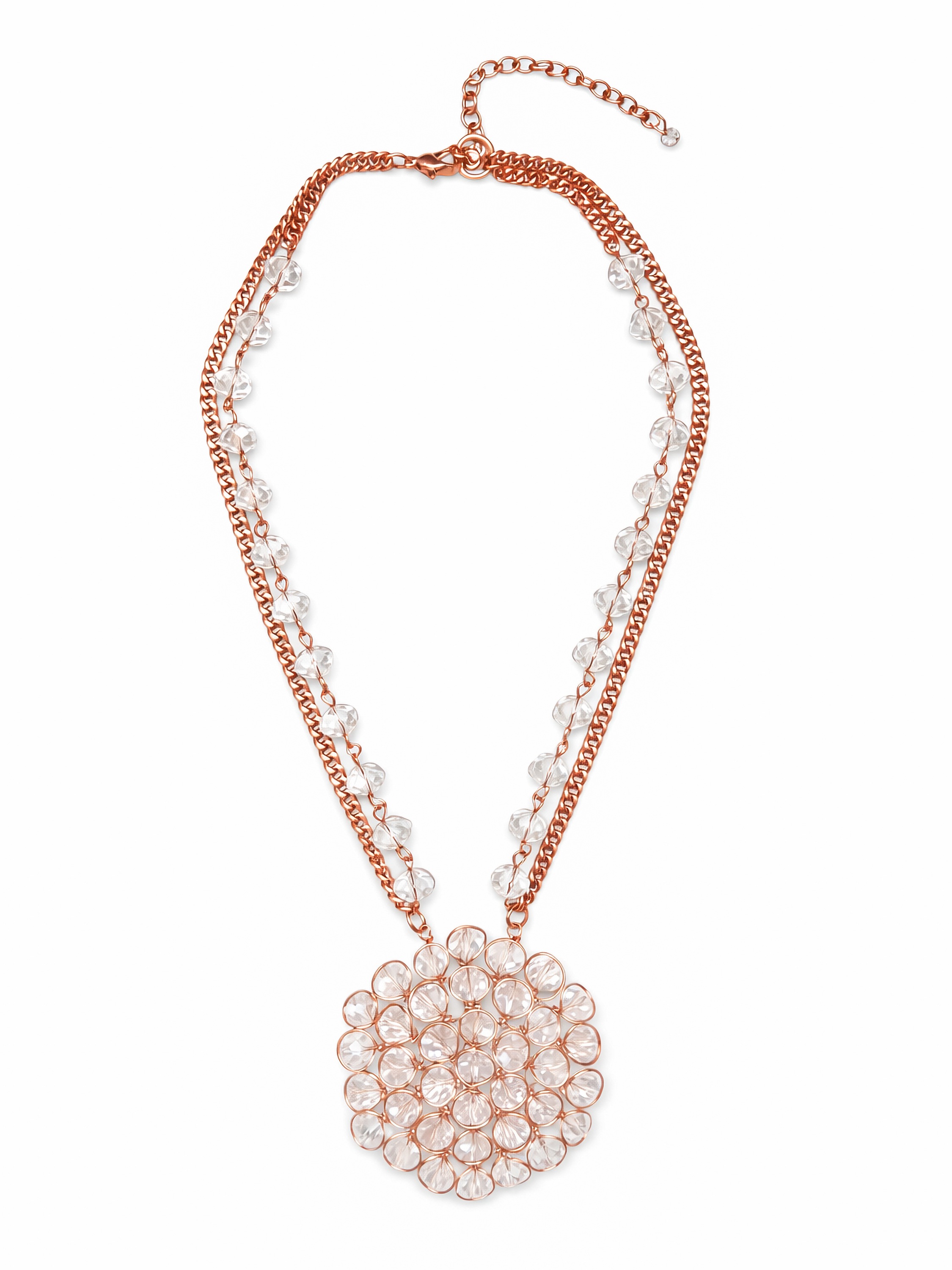 Kette mit Anhänger "Raja", Damen, Gr. onesize, Glas, transparent (kristall), COLLEZIONE ALESSANDRO, Basic, Halsketten, zweireihige Kette mit rundem Anhänger