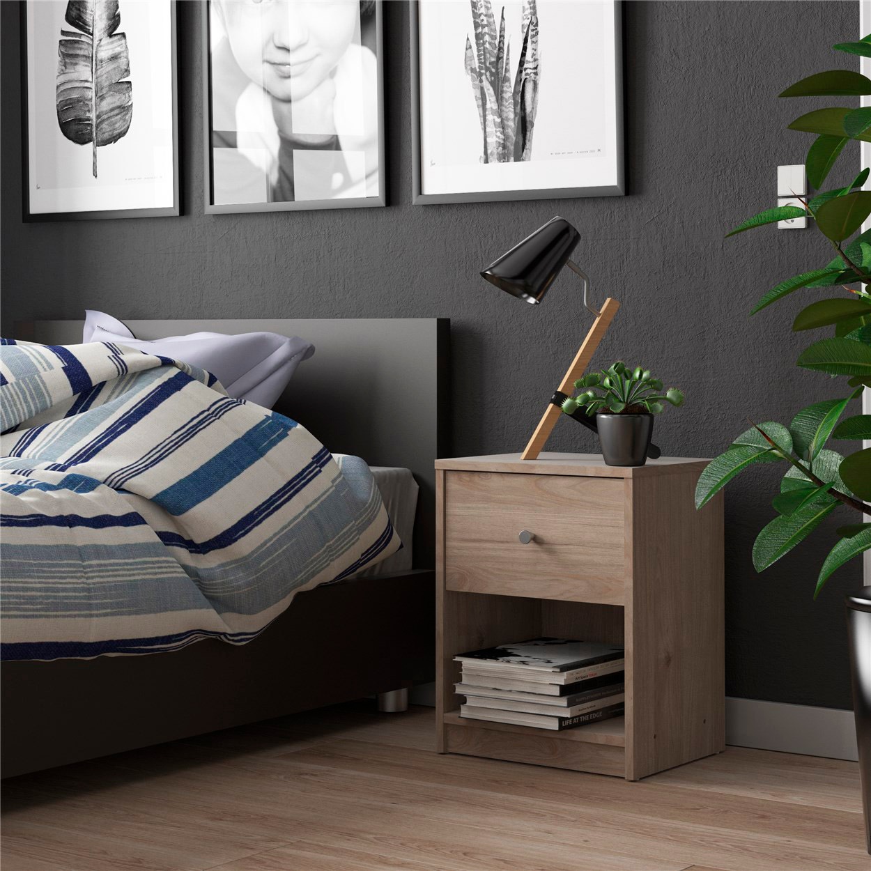Home affaire Nachtkommode, Mit grauem Knopfgriff, einfache Selbstmontage, 37,9 x 48,4 x 30,1 cm