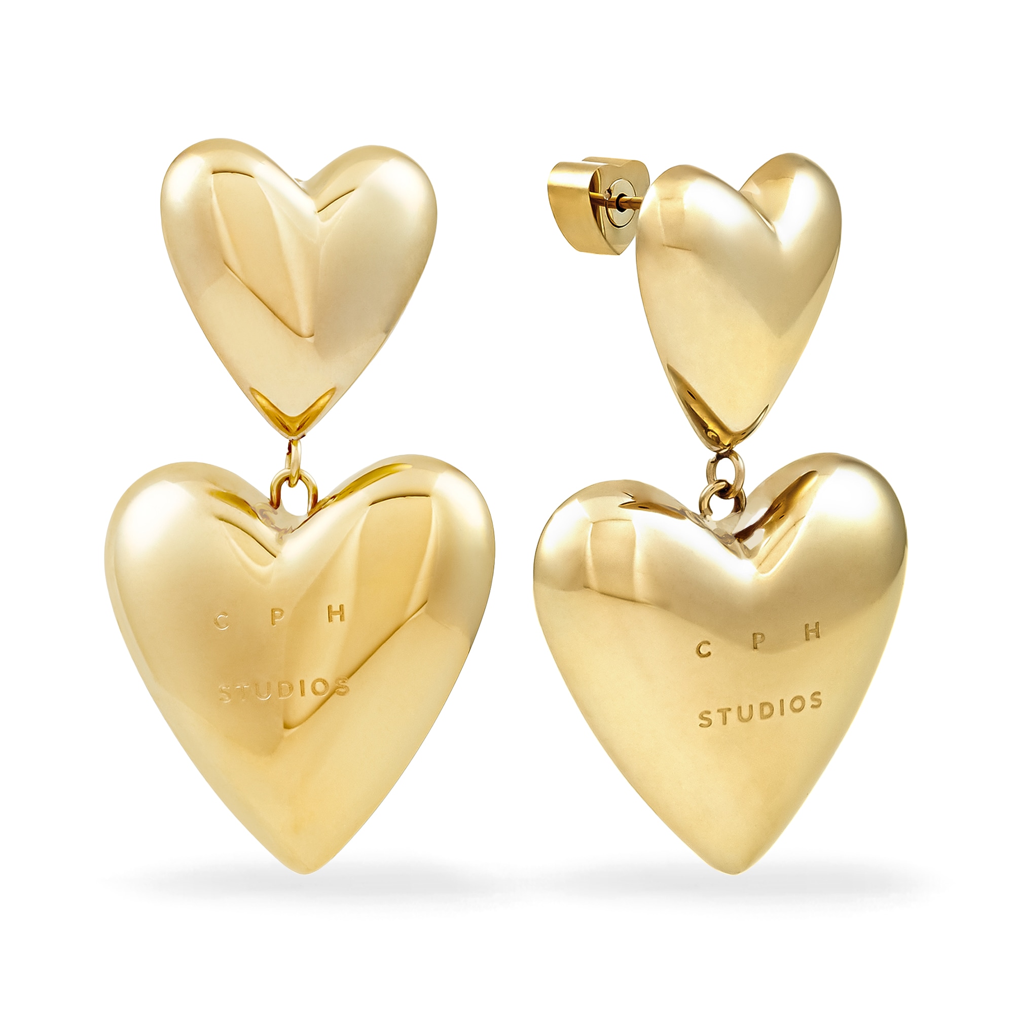 Paar Ohrhänger COPENHAGEN STUDIOS "Schmuck Geschenk Edelstahl Ohrring Puffy Hearts", gelbgoldfarben, Ohrringe, Damen, Edelstahl