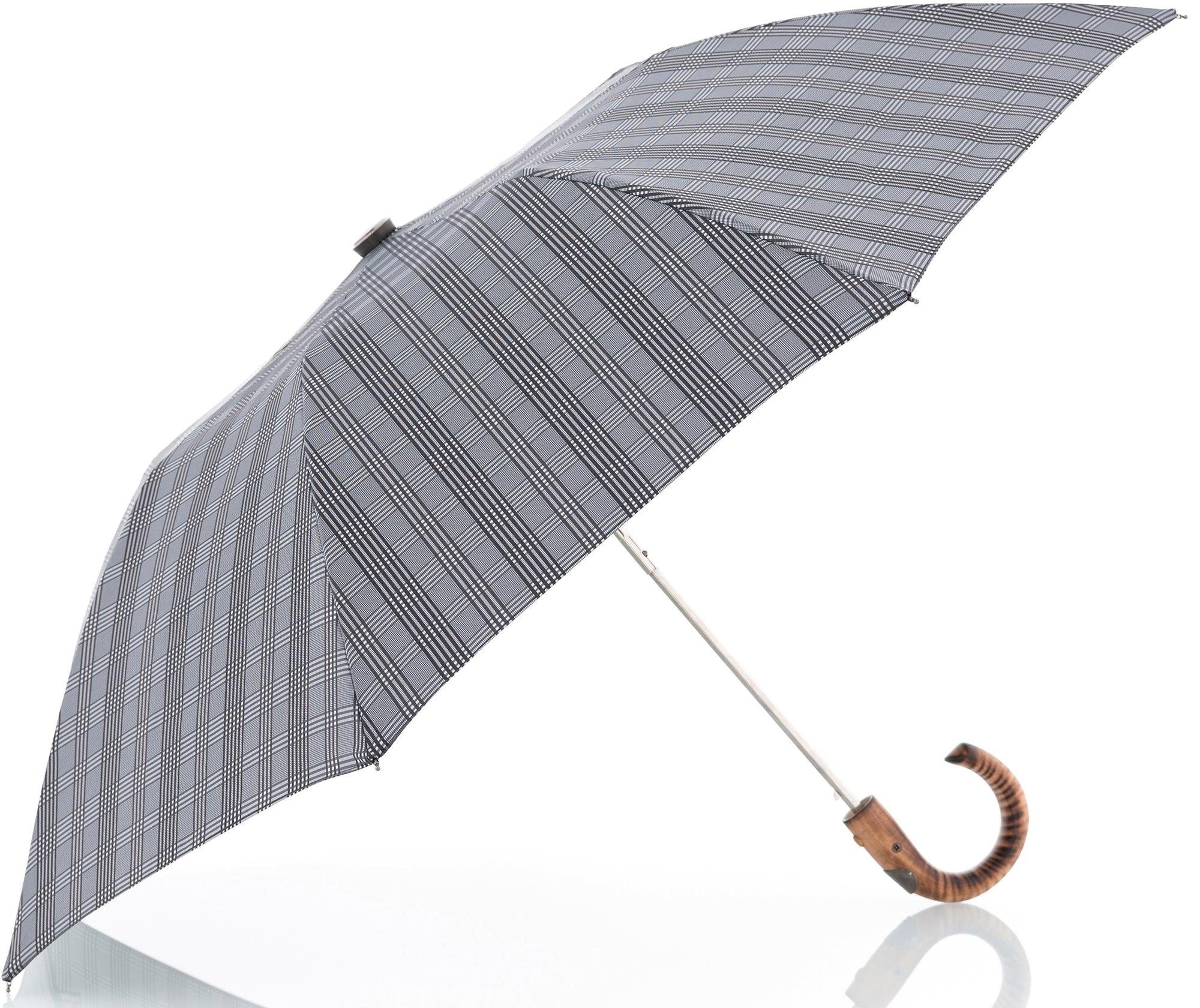 Taschenregenschirm »Rancher Orion, karo grau«, handgemachter Manufaktur-Taschenschirm