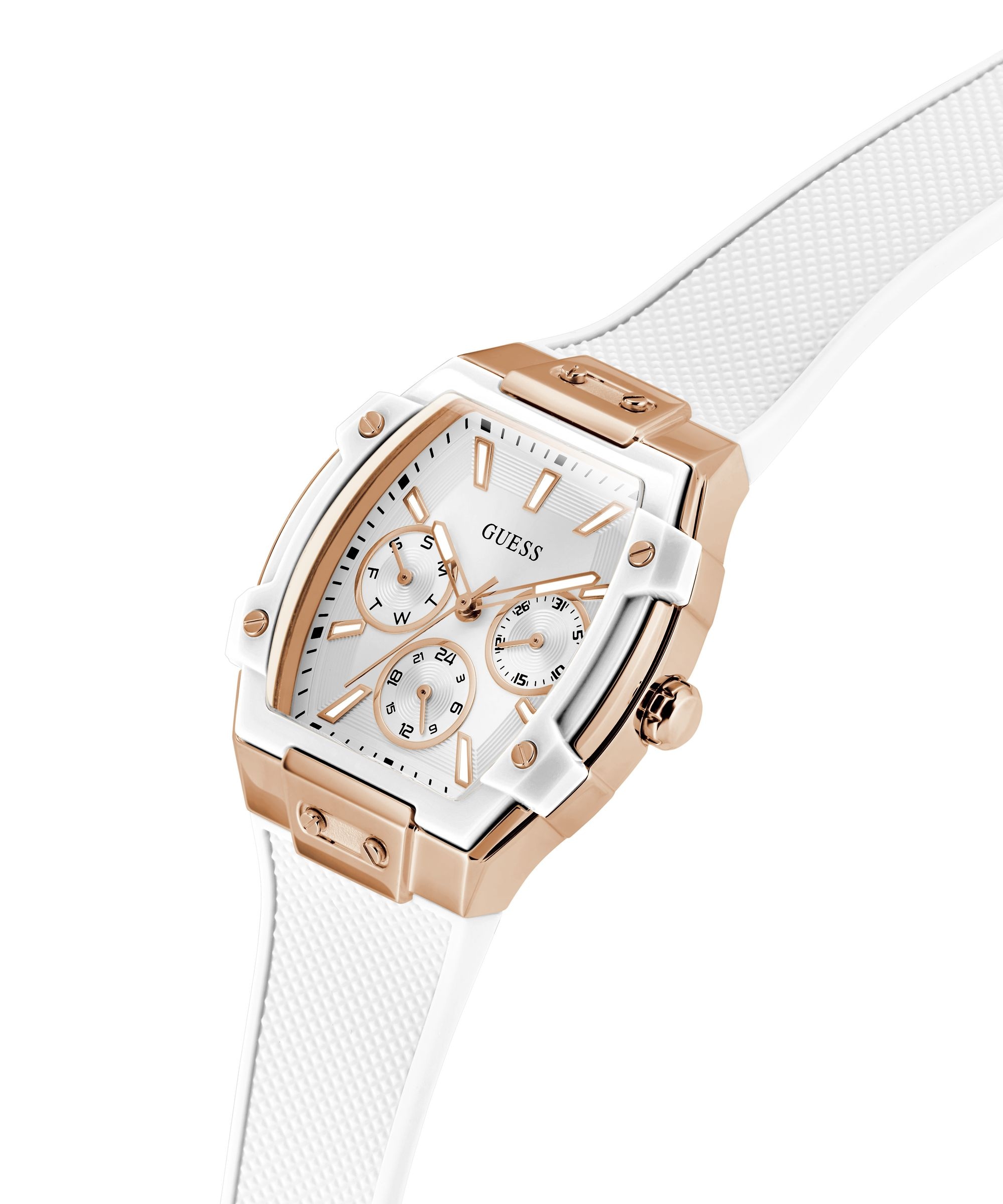 Guess Multifunktionsuhr »PHOENIX« Quarzuhr, Armbanduhr, Damenuhr, Silikonarmband, analog, Wochentag, Tag