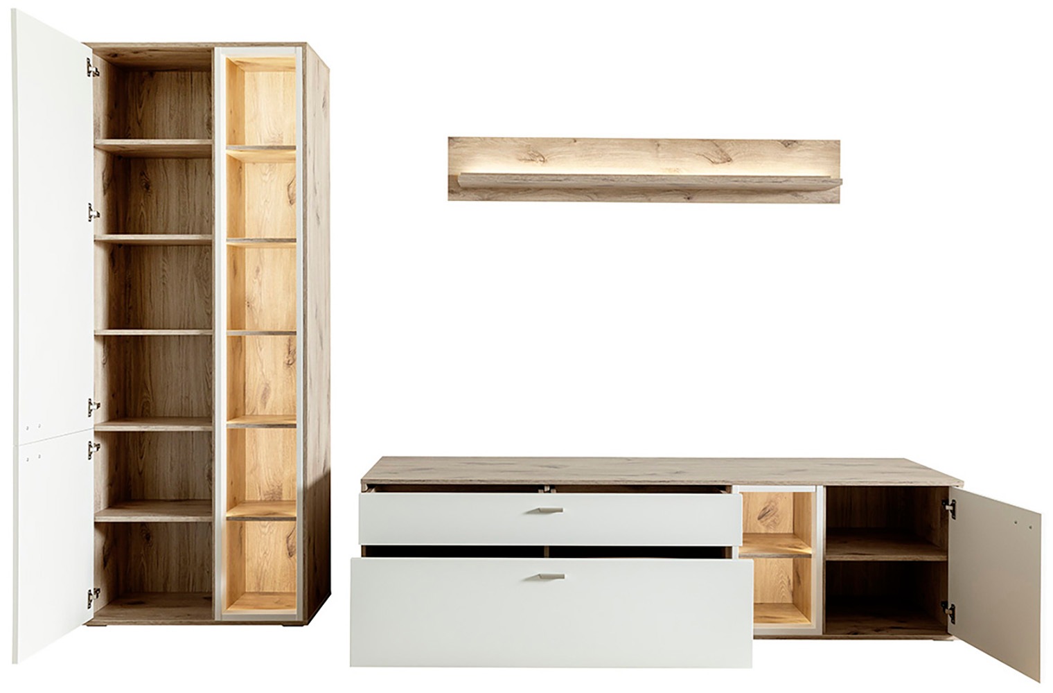 MCA furniture Wohnwand »SANTERNO«, (Komplett-Set, 3 St., 3-teilg), Wohnzimmer Set (3-tlg.), Türen & Schubkästen gedämpft, Breite 292 cm