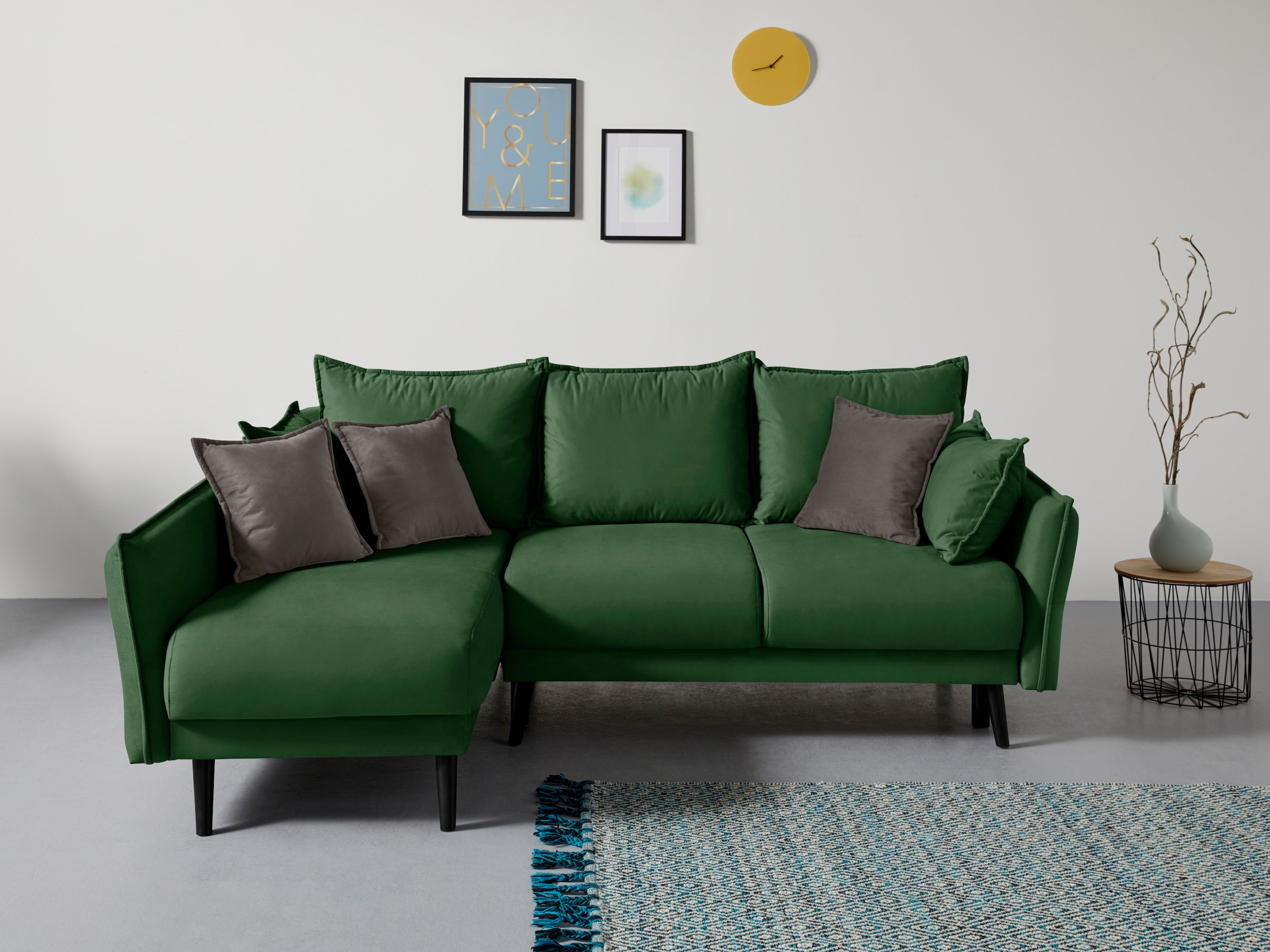 Home affaire Ecksofa "Asra L-Form, B: 240 cm" Schlaffunktion, Bettkasten, Taschen & 3 Zierkissen, Federkern