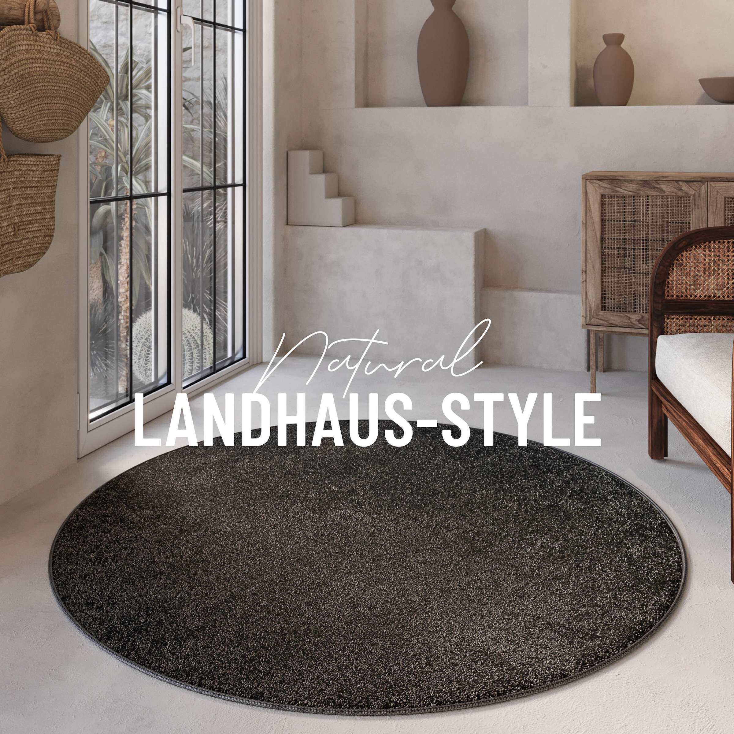 Wecon home Basics Hochflor-Teppich »Nova«, rund, 25 mm Höhe, Shaggy, gewebt, robust, Wohnzimmer, Schlafzimmer