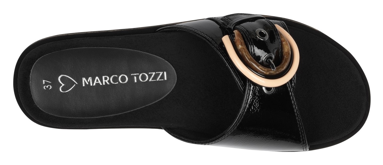 MARCO TOZZI Pantolette, Plateau, Sommerschuh, Schlupfschuh mit dekorativer Schnalle