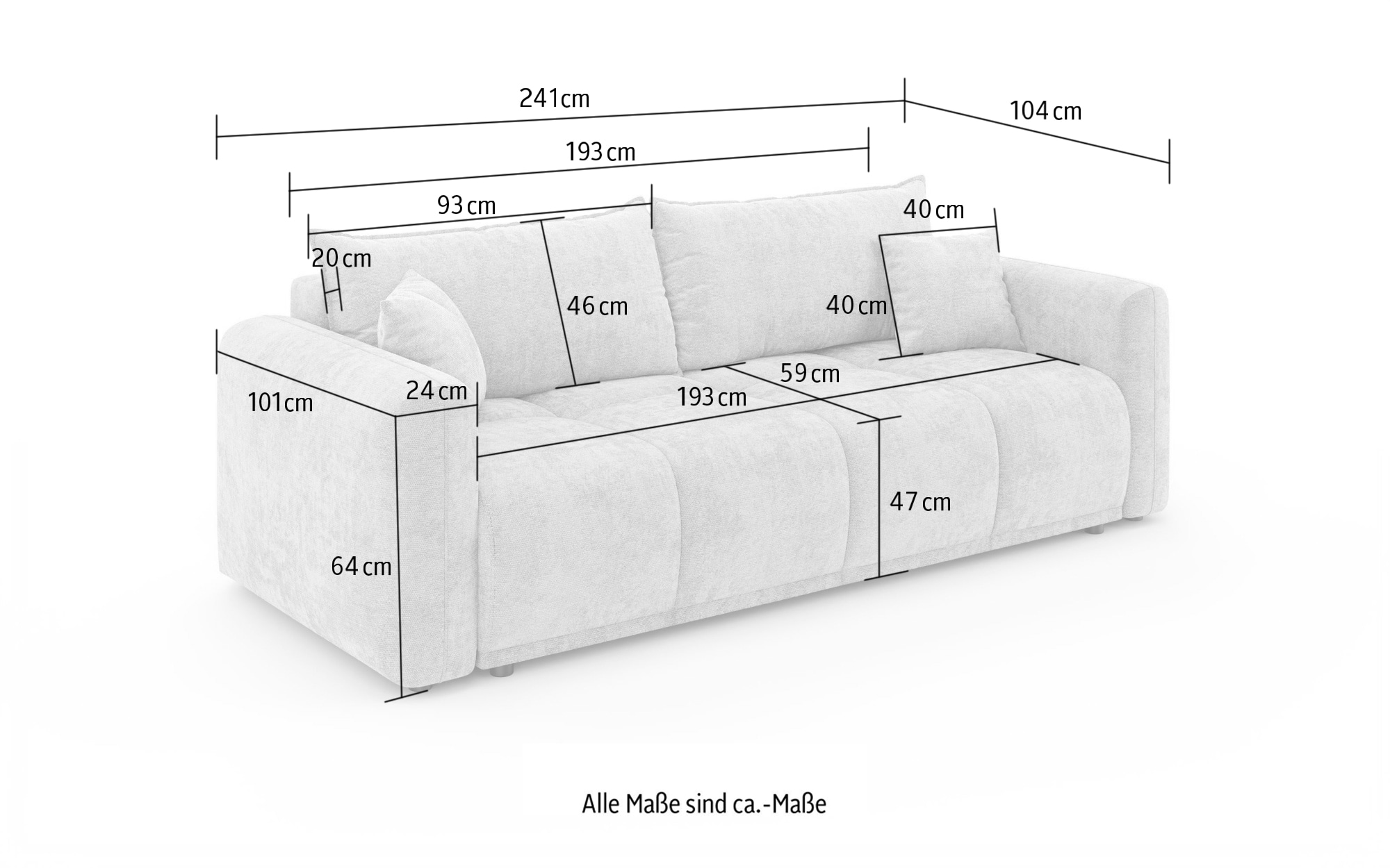 OTTO home 3-Sitzer »LOXXA Schlafsofa mit Bettkasten, komfortables Sitzgefühl, Breite 241cm« Liegefläche 150x192cm, inklusive Rückenkissen, moderne Steppung