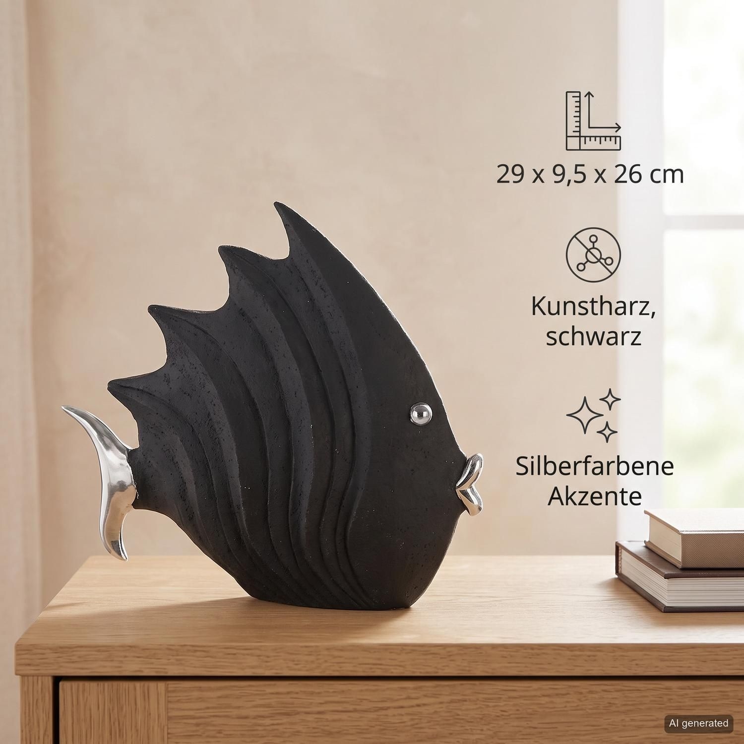 Casablanca by Gilde Tierfigur »Figur Fisch« Schwarze Steinoptik mit silbernen Akzenten