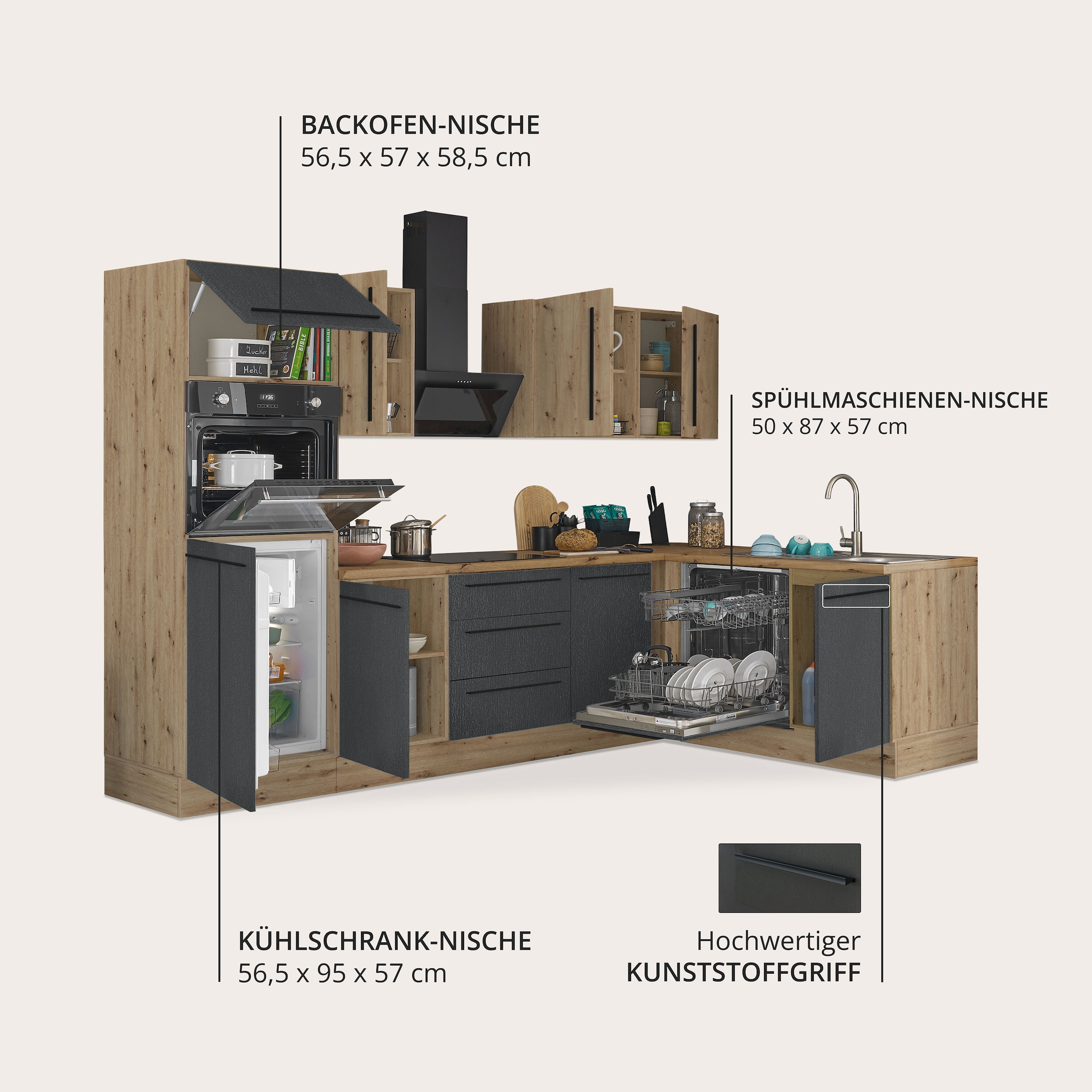 KOCHSTATION Winkelküche »Florida, Stellbreite 280x165 cm« wahlweise mit E-Geräten, mit Softclose für Türen und Schubkästen