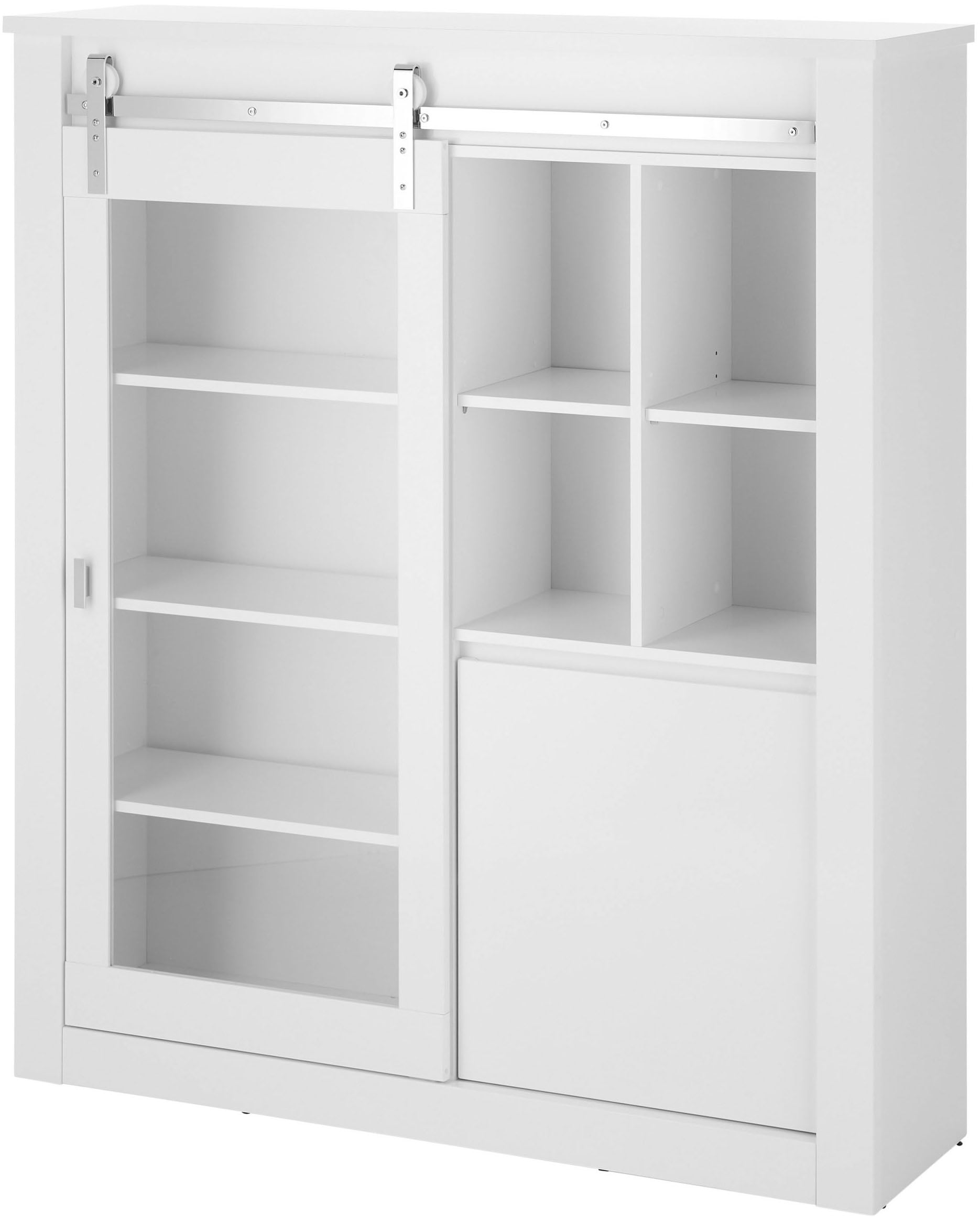 Home affaire Vitrine »Daytona, moderner Hochschrank, Glasvitrine in Weiß Hochglanz« mit Schiebetürenbeschlag in Chrom-Optik, ausreichend Stauraum