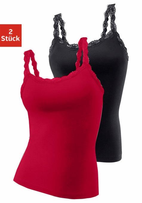 LASCANA Unterhemd, aus elastischer Baumwolle mit zarter Spitze, Spaghettitr günstig online kaufen