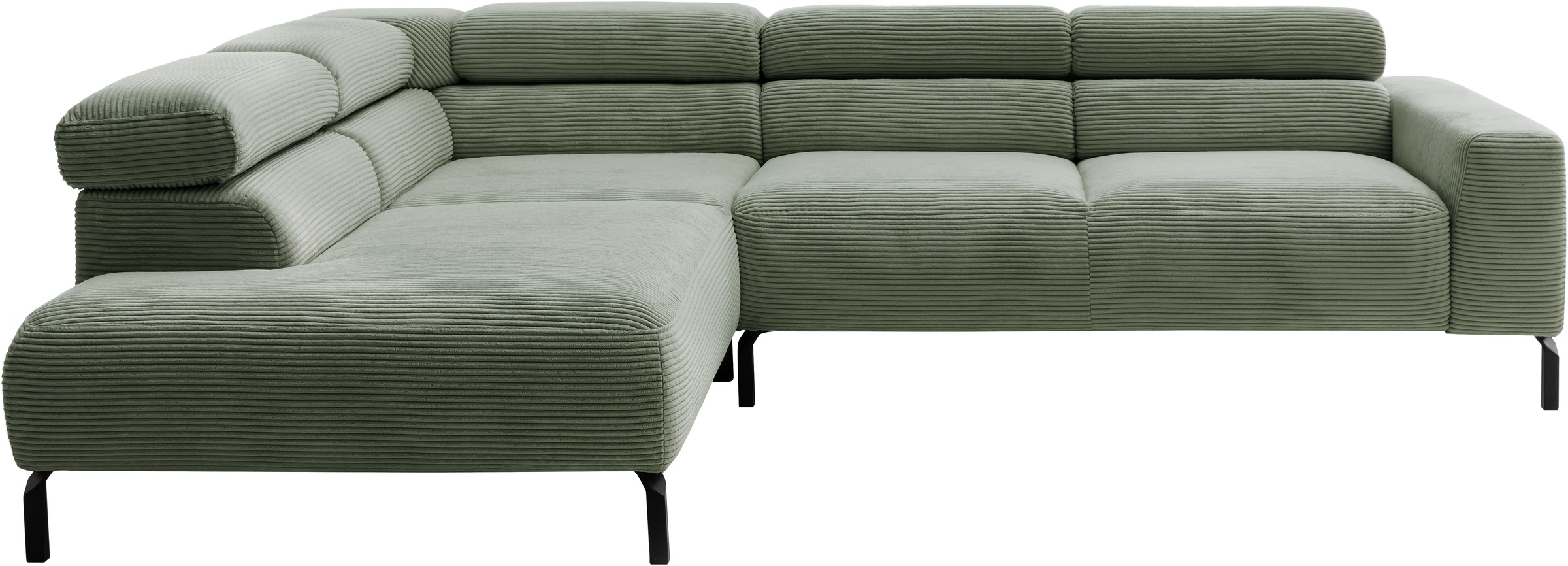 Places of Style Ecksofa »Antonelli, L-Form, inkl. Kopfteilverstellung, Breite 276 cm«, mit elektrischer Sitztiefenverstellung, in Cord, oliv