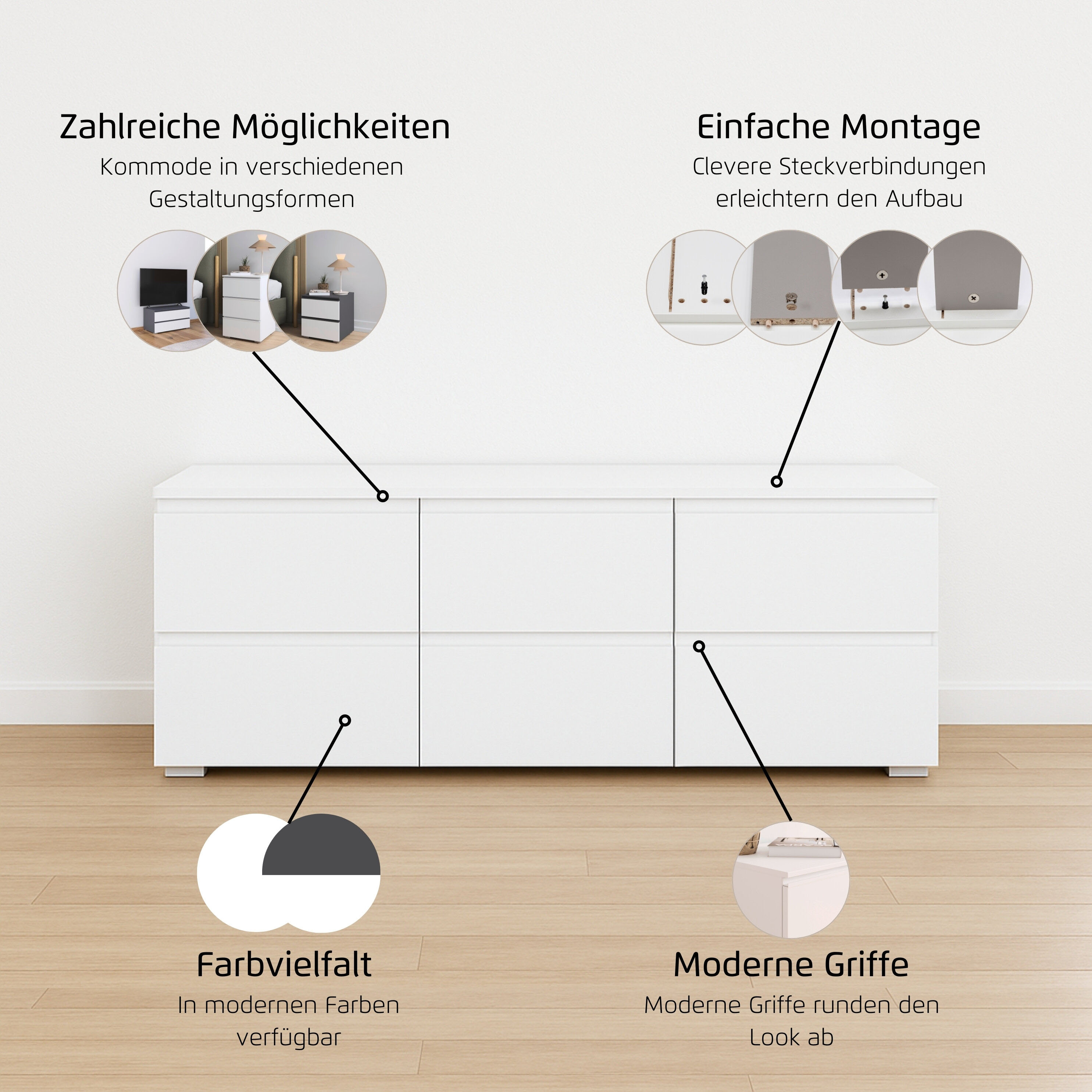 Thumbnail - rauch TV-Board "Sideboard Kommode Lowboard TV-Schrank MAINZ" Breite 80 oder 120 cm, praktische und geräumige Schubladen ...