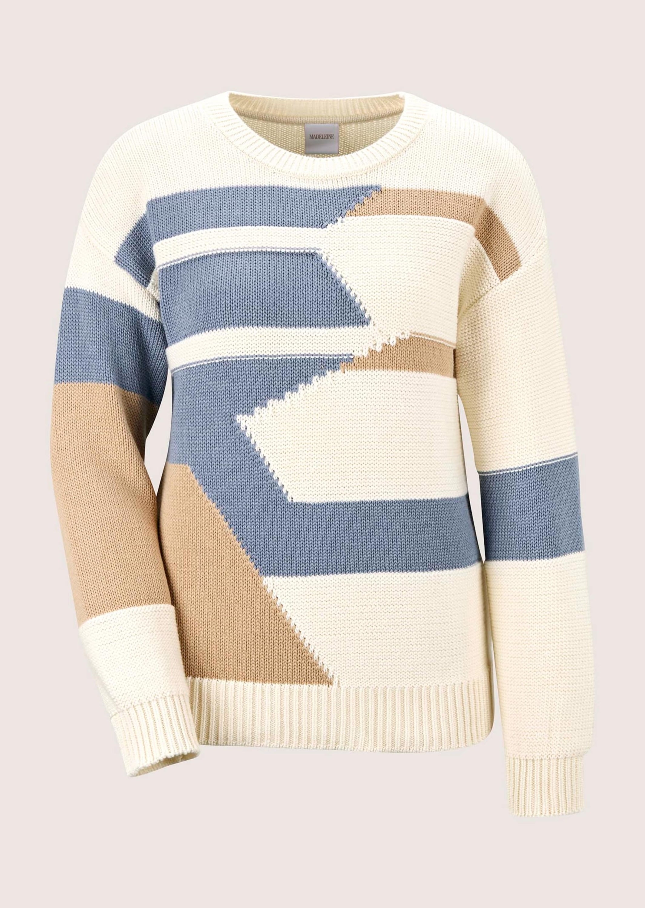 MADELEINE Longpullover "Strickpullover Moderner Baumwollpullover mit grafischem Muster" Intarsien