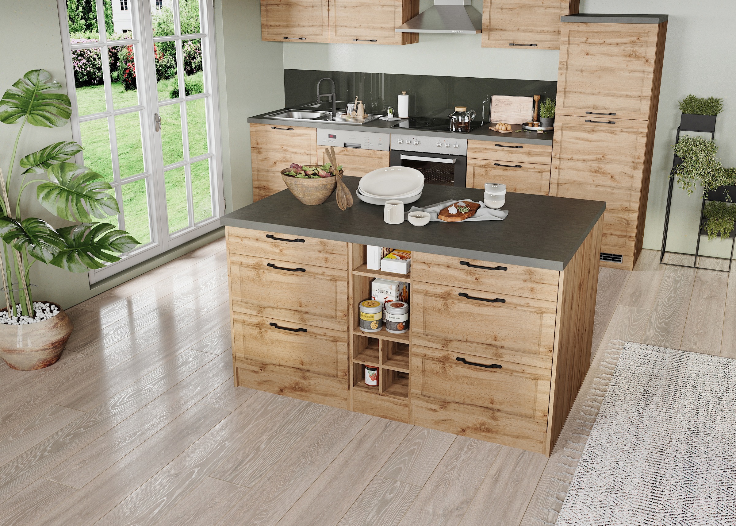 KOCHSTATION Kücheninsel »KS-Lani, Breite 153 cm, mit Flaschenregal«, MDF-Fronten, Arbeitsplatte 38mm stark