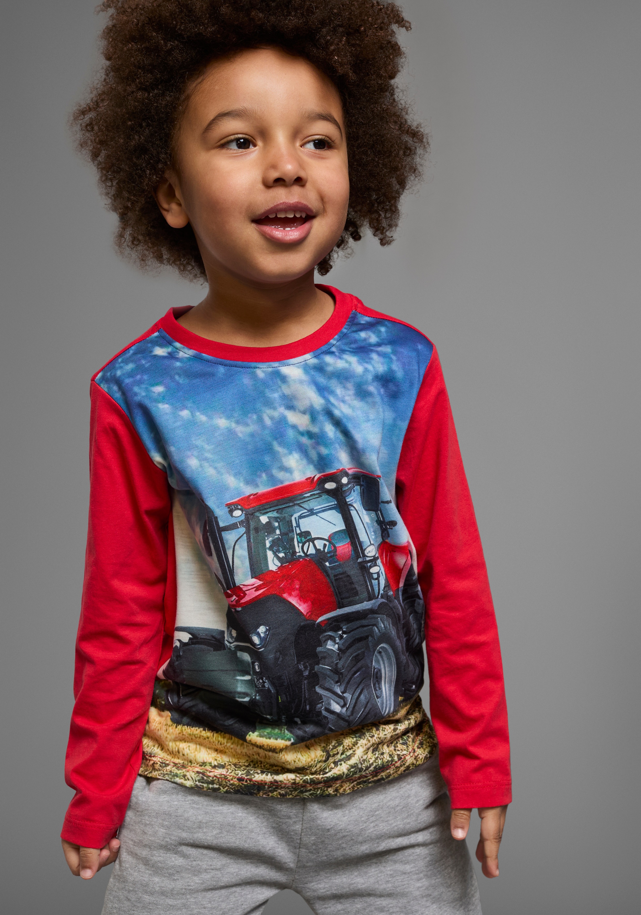 Thumbnail - KIDSWORLD Langarmshirt "Traktoren" Packung, 2 Stk. tlg. Langarm, Basic-Passform, bedruckt